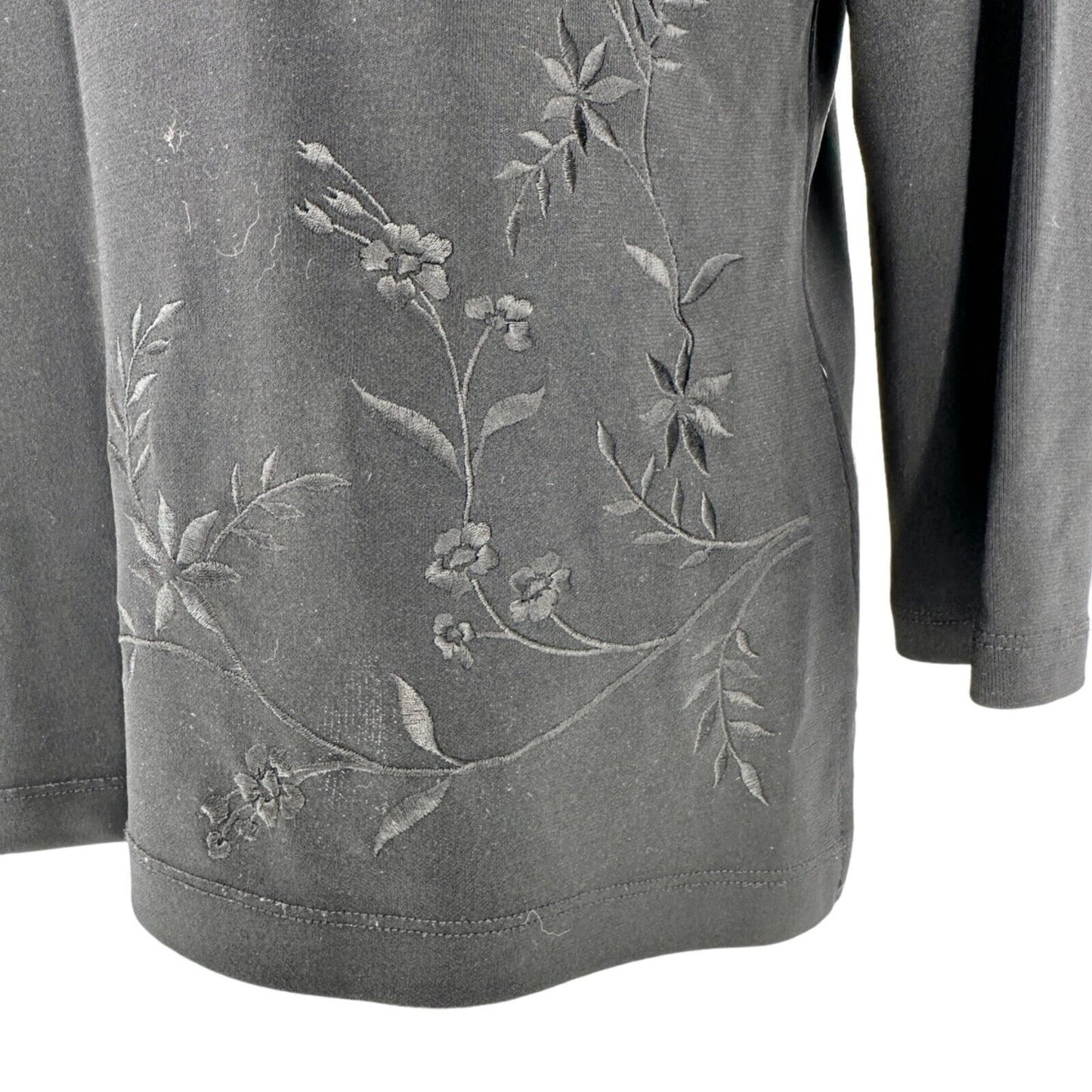 Liz Claiborne Collection Top Women's Medium Black with Black Floral Embroidery