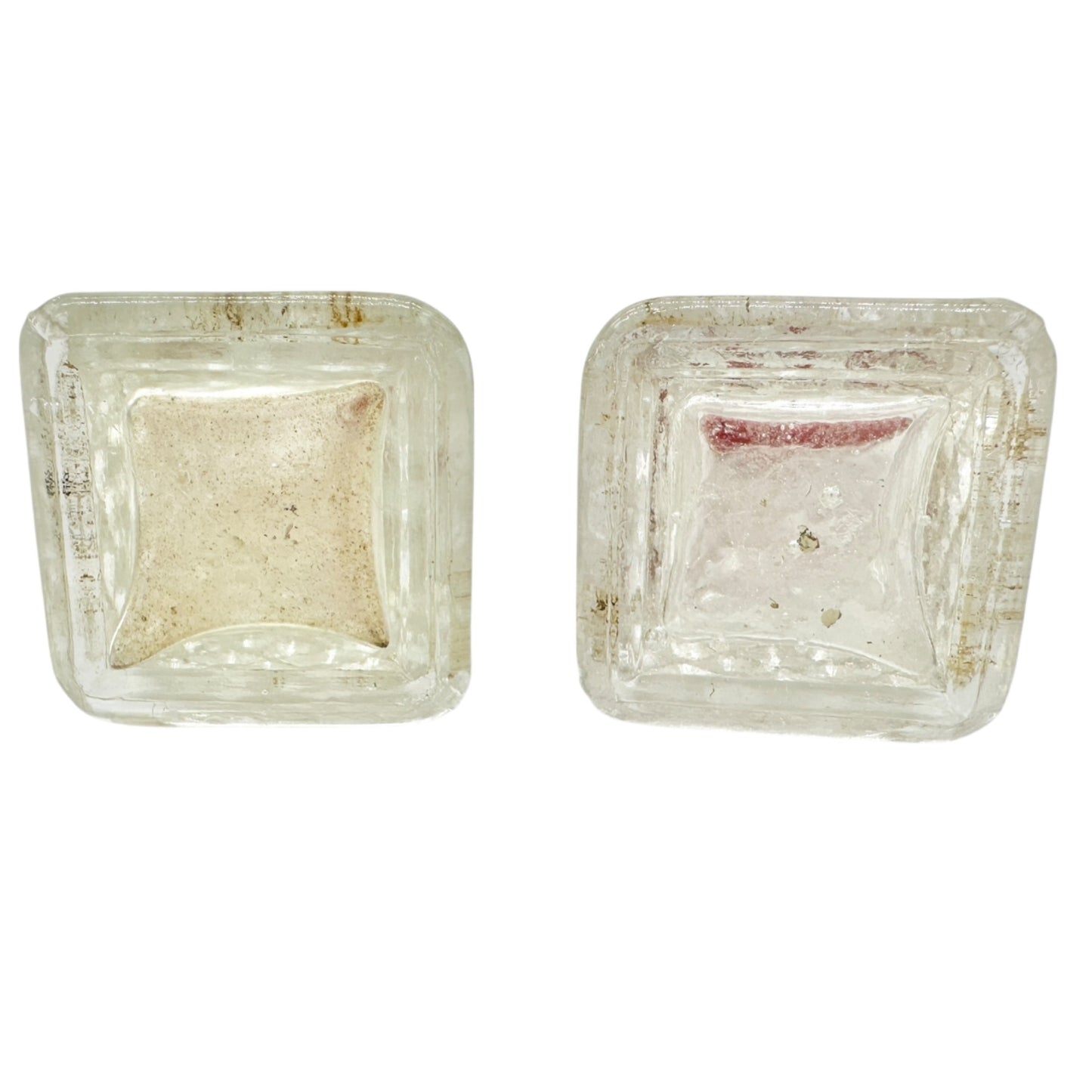 Vintage Glass Salt and Pepper Shakers Red Tops Diamond Pattern Retro Kitchen
