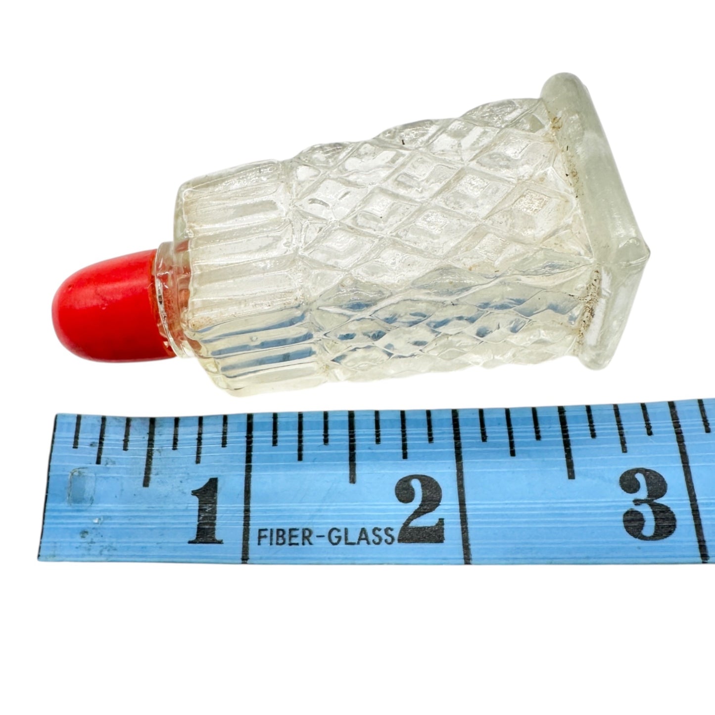 Vintage Glass Salt and Pepper Shakers Red Tops Diamond Pattern Retro Kitchen