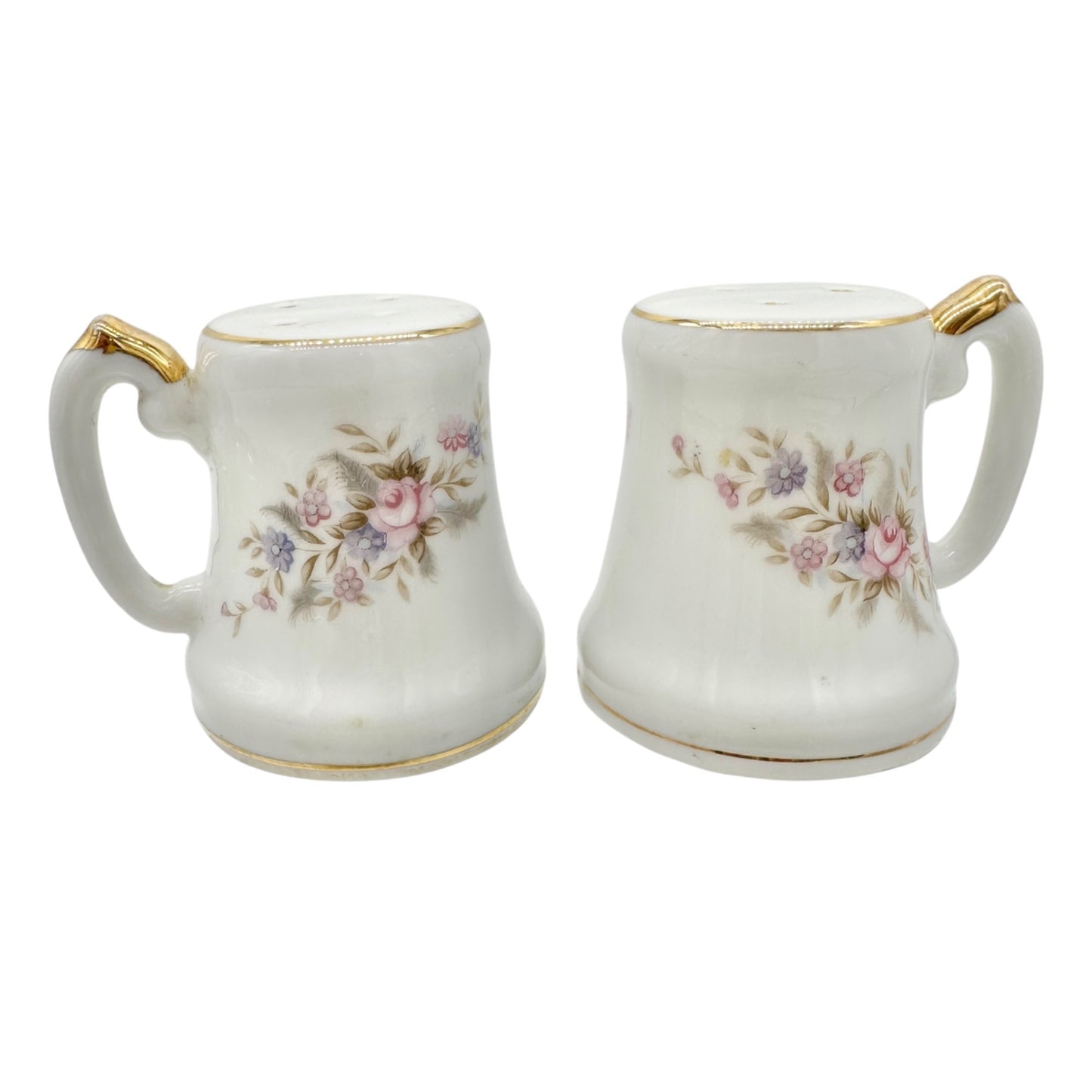 Vtg Lefton China Floral Salt and Pepper Shakers Hand-Painted Gold Trim Japan