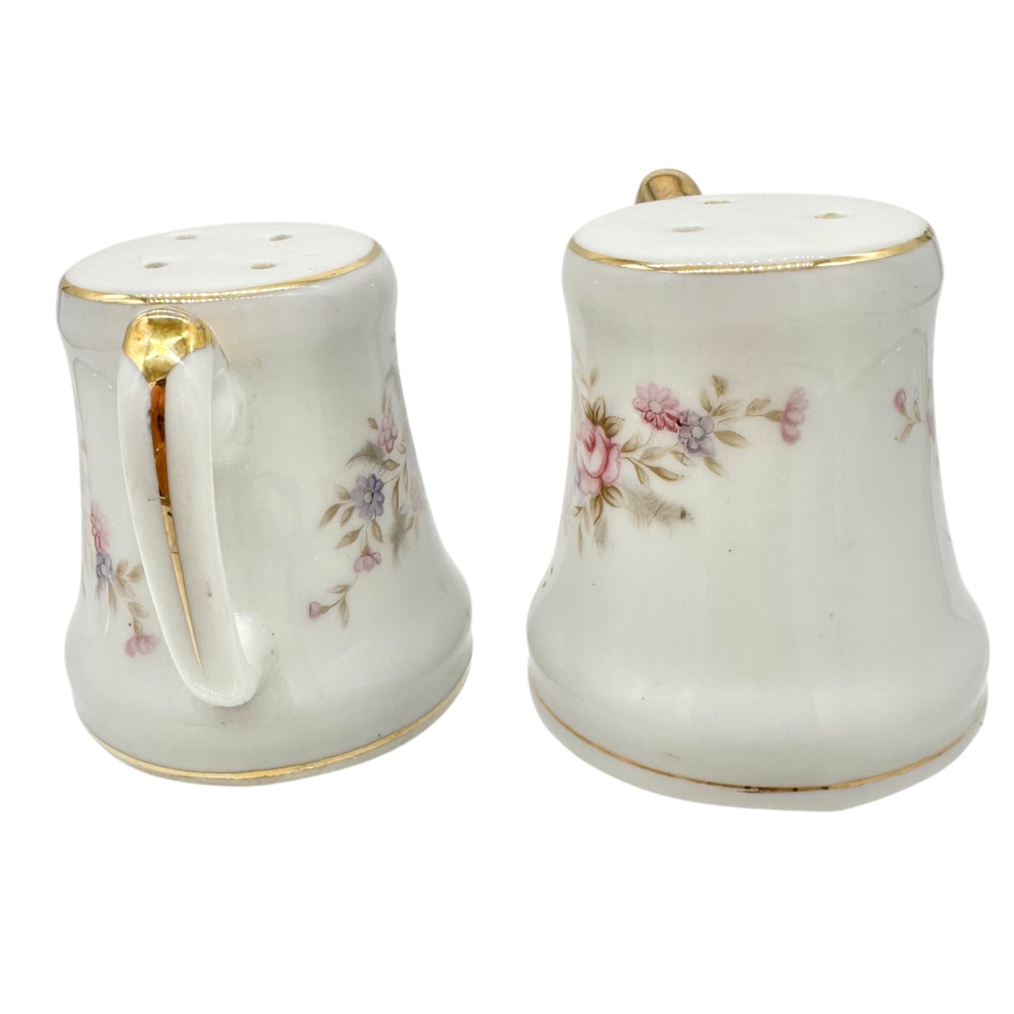 Vtg Lefton China Floral Salt and Pepper Shakers Hand-Painted Gold Trim Japan