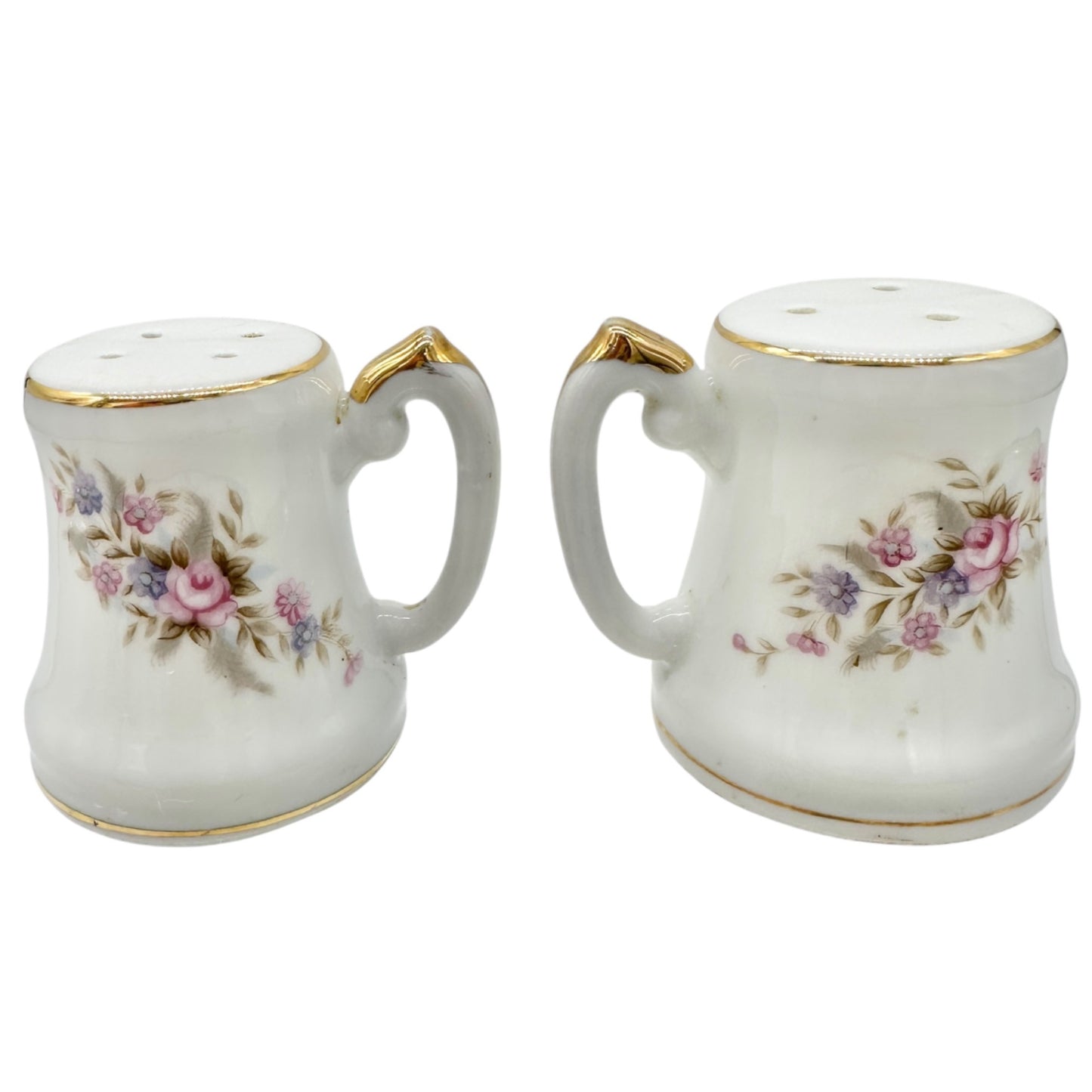 Vtg Lefton China Floral Salt and Pepper Shakers Hand-Painted Gold Trim Japan