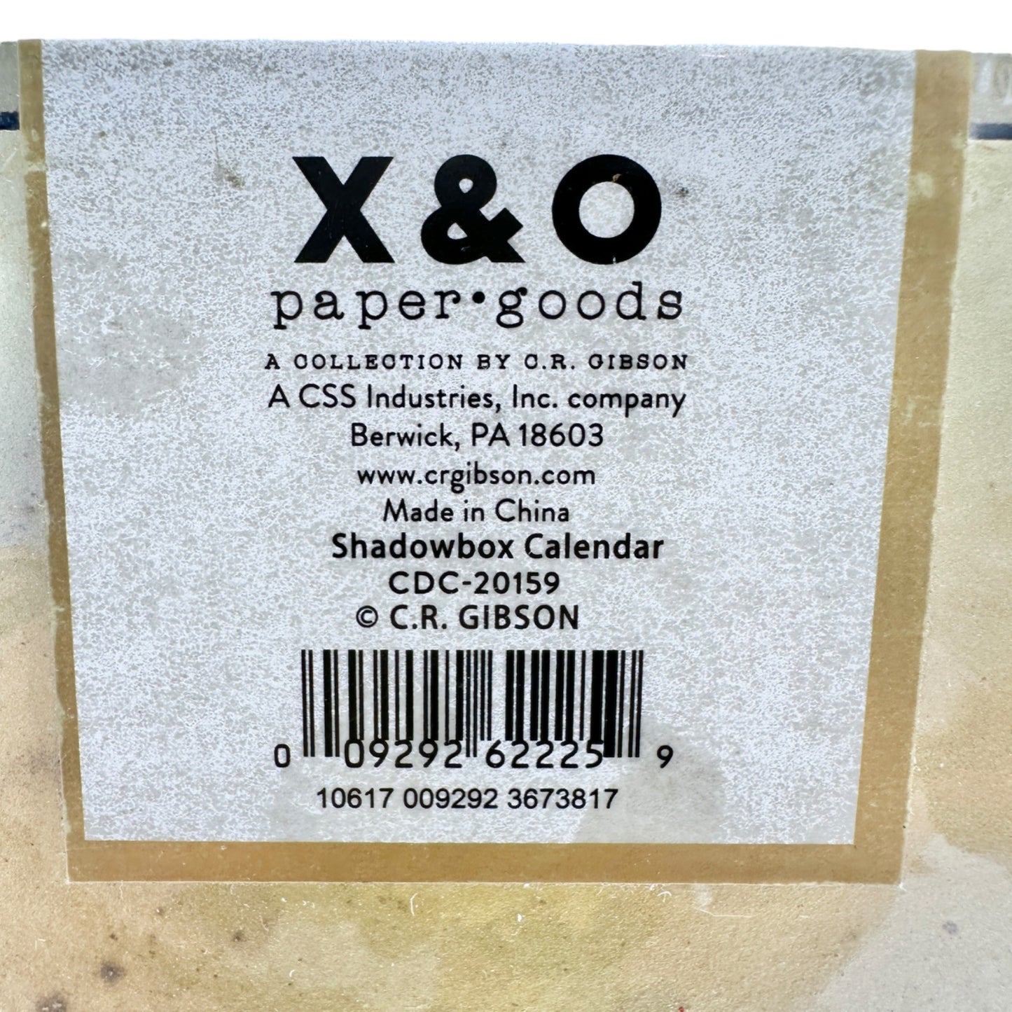 X&O Paper Goods Shadowbox Calendar 6x4.25x1 Gold Frame Manually Change Date NIP