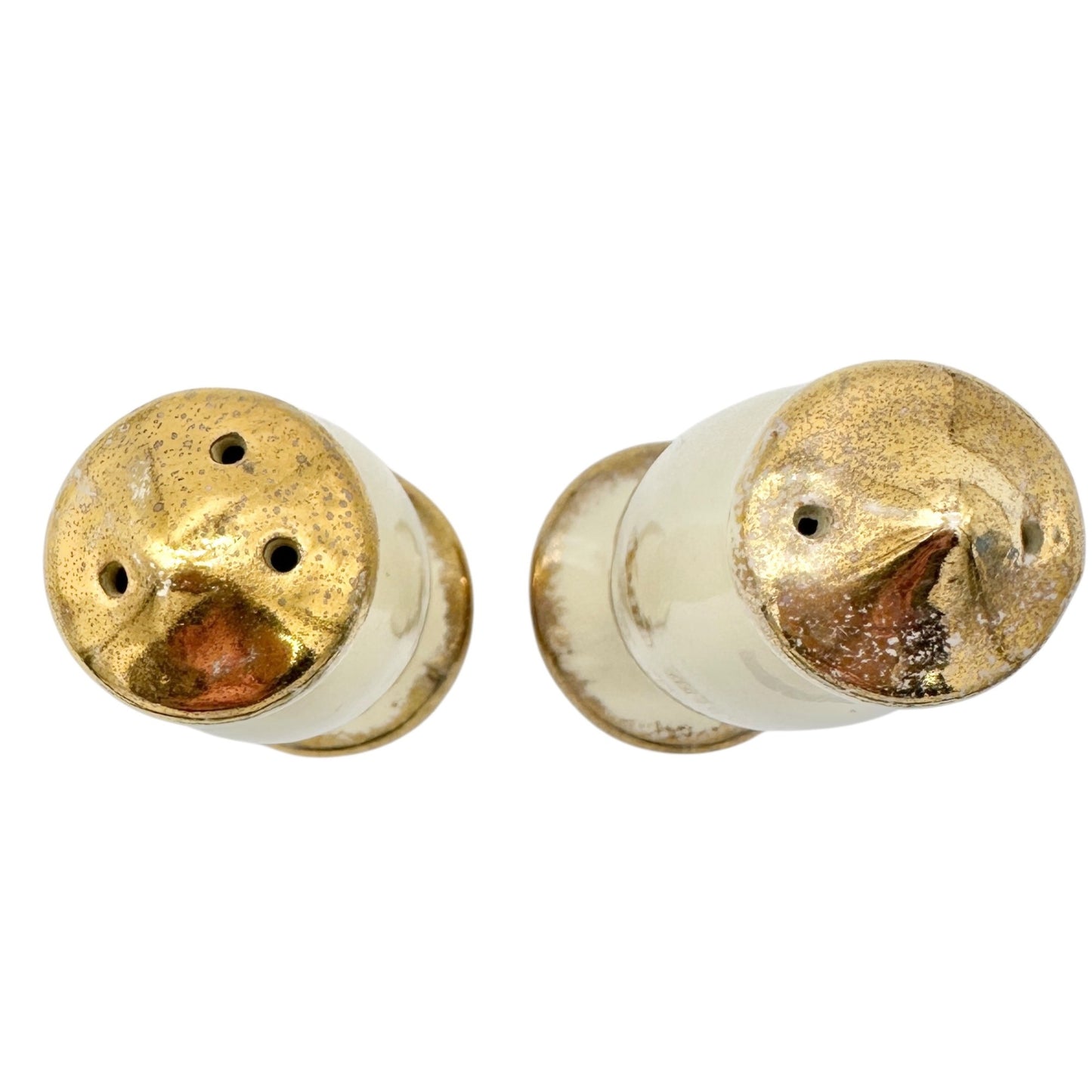 Vintage Ceramic Salt and Pepper Shakers White Gold Accents God Bless Salt Earth