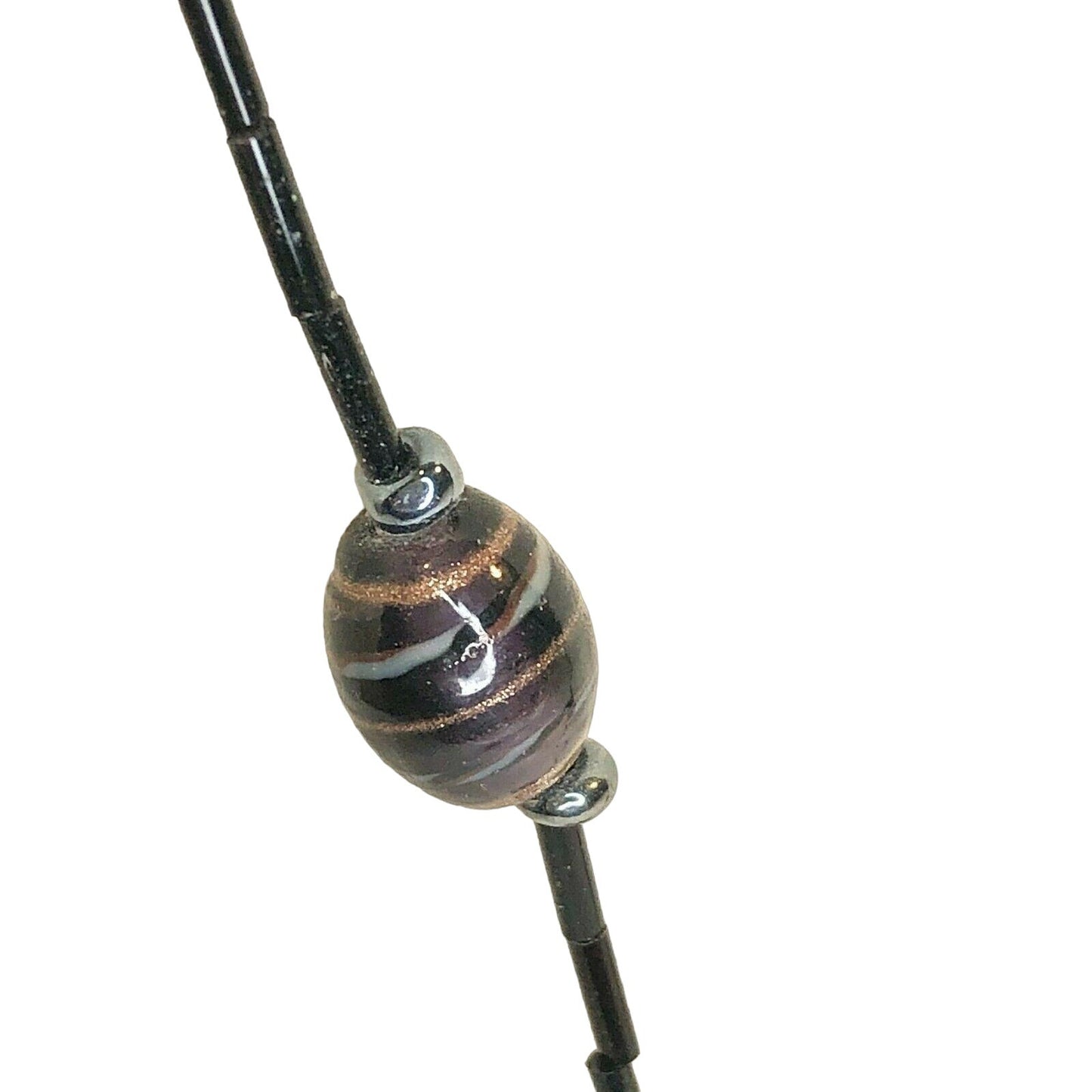 Handcrafted Beaded Necklace Black, Purple & Gold Glass Beads Simply Elegant NEW