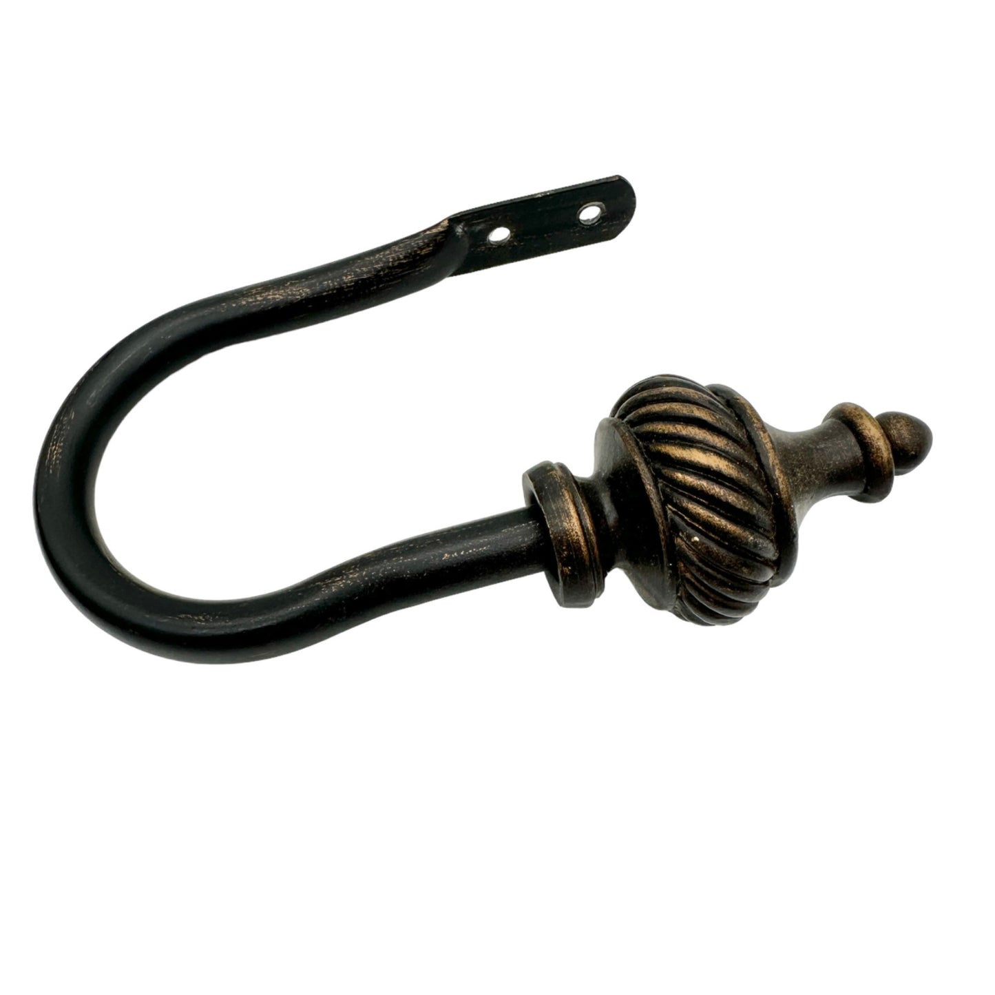 4pc Set Curtain Hardware 2 Rod Wall Hooks 2 Wall Mount Hold Backs Dark Metal