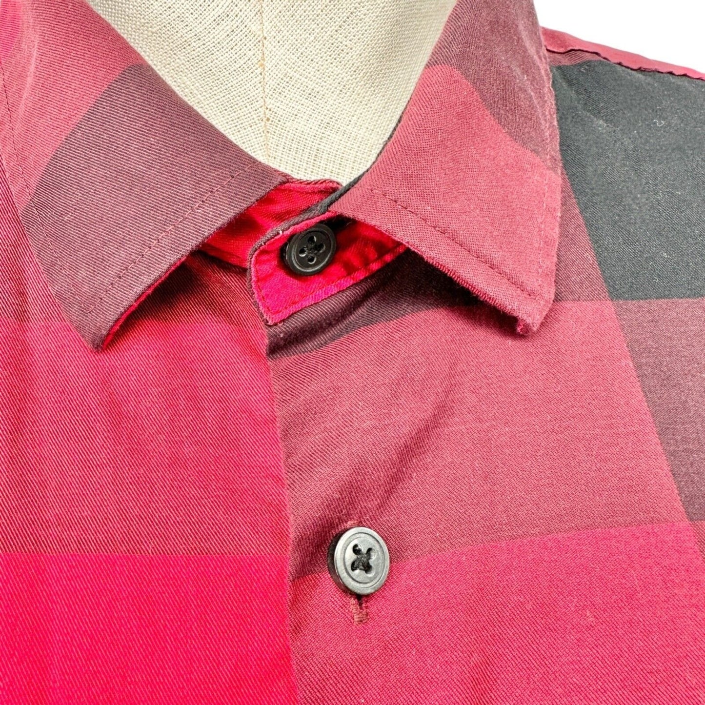 Alfani Shirt Women's XL Red Black Plaid Button Up Roll-Tab Sleeve