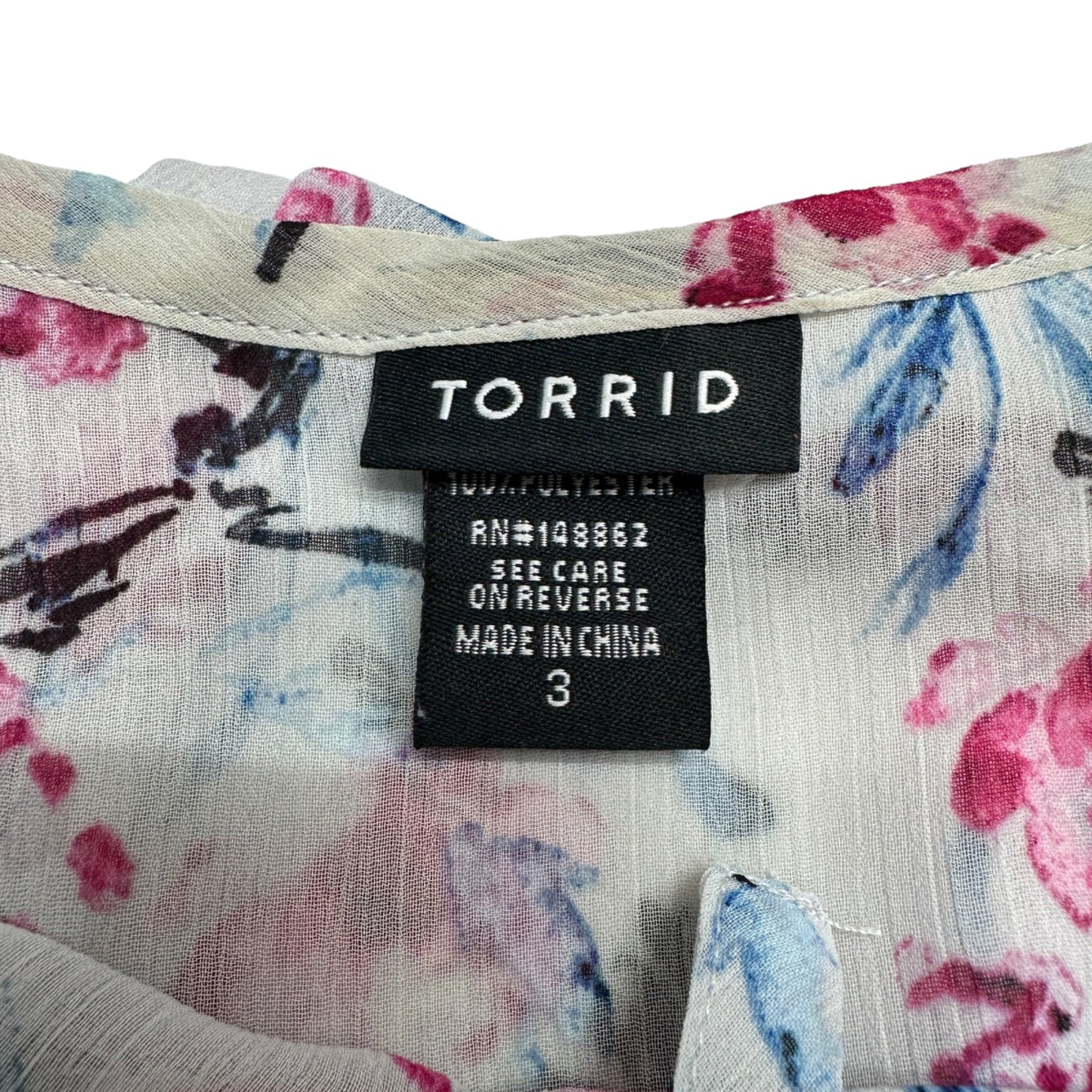 Torrid Top Womens 3X Sleeveless Layered Blouse Floral Print Pink Blue on White