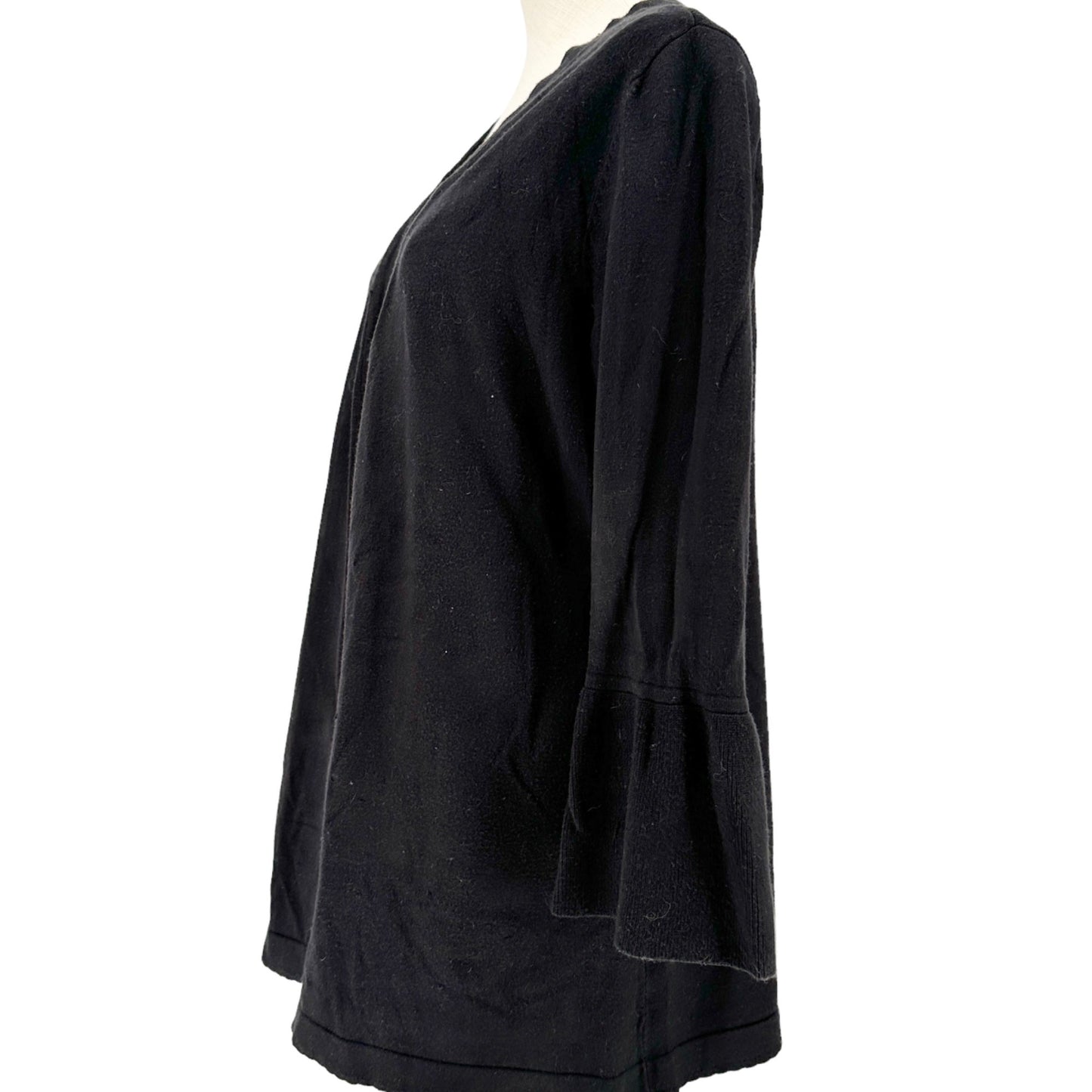 Charter Club Sweater Womens Medium Black Open Front Scalloped Edges 3/4 Sleeve