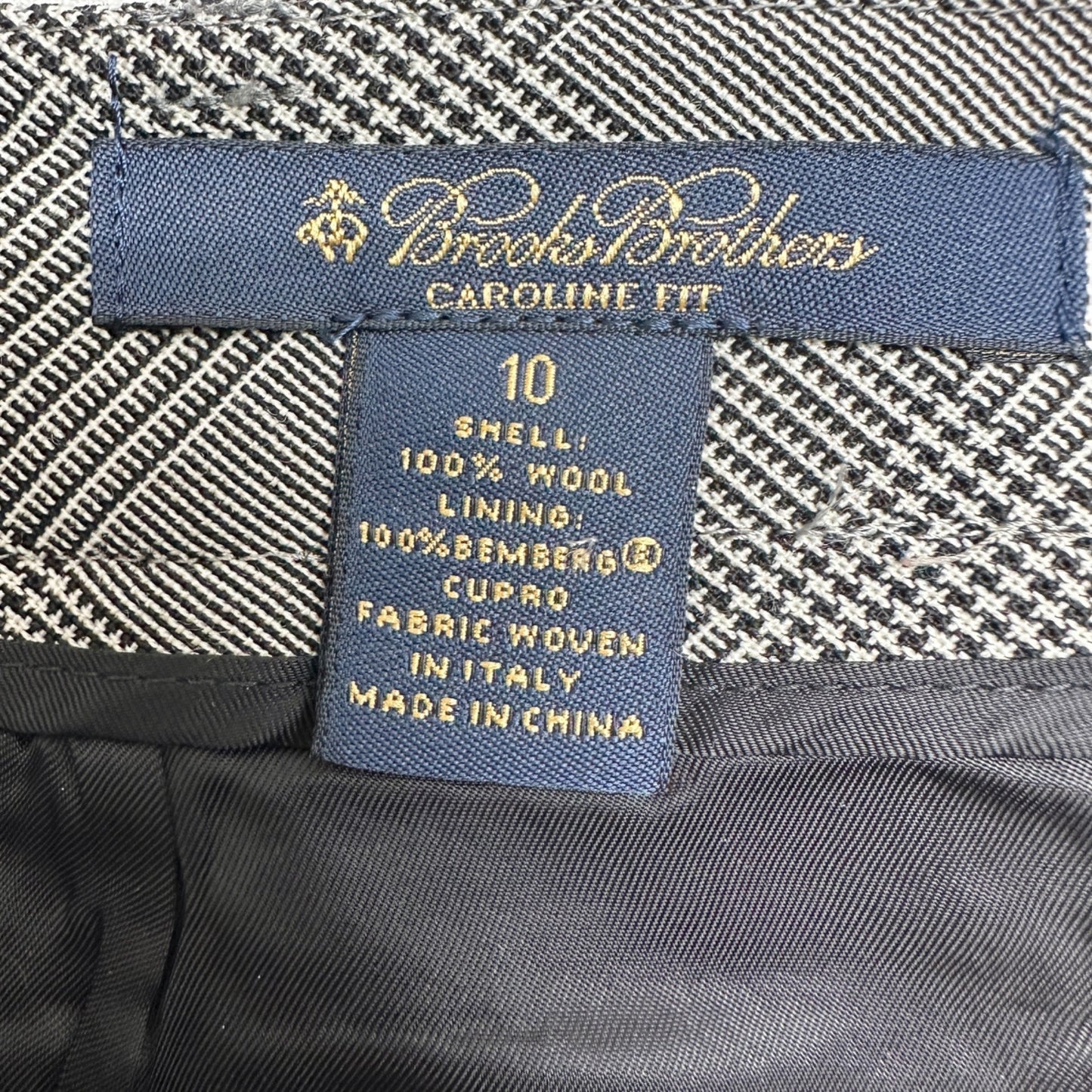 Brooks Brothers Pants Womens 10 Black Plaid Lined Pockets Button Zip Closure EUC