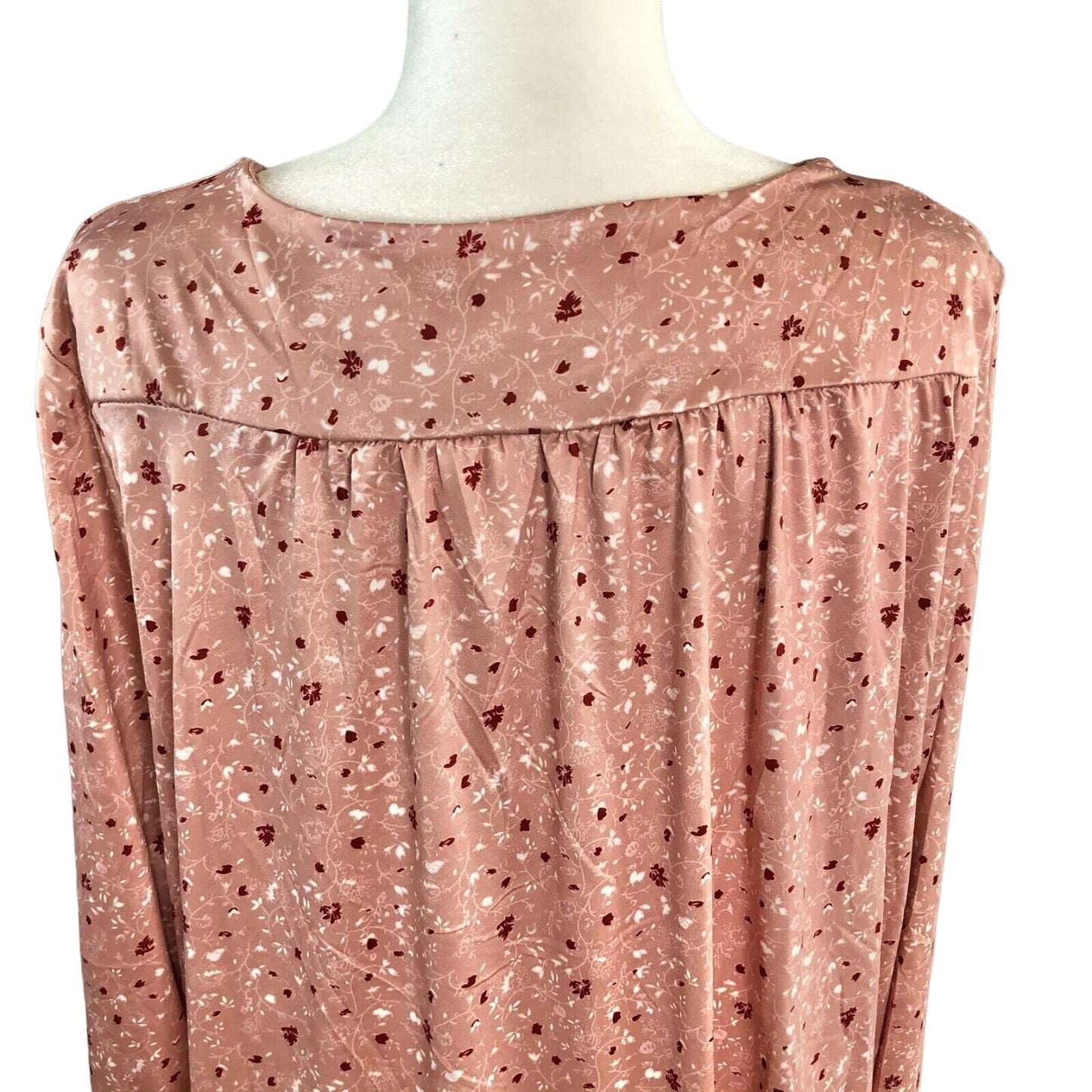 Women's 2XL Floral Rose Colored Smock Long Sleeve Tunic Blouse Red Flowers
