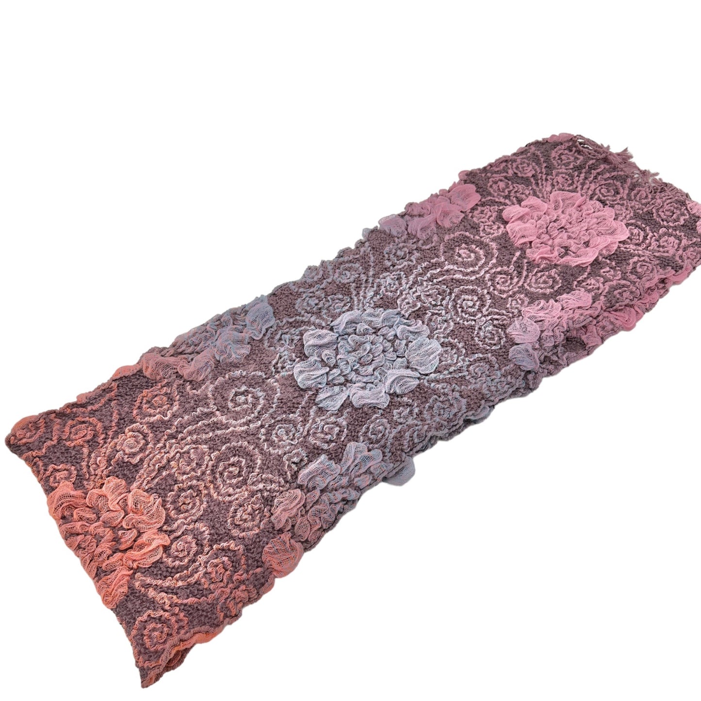 Scarf 82x13 Bamboo Fiber and Acrylic 3D Floral Effect Ombre Coloring Stretchy