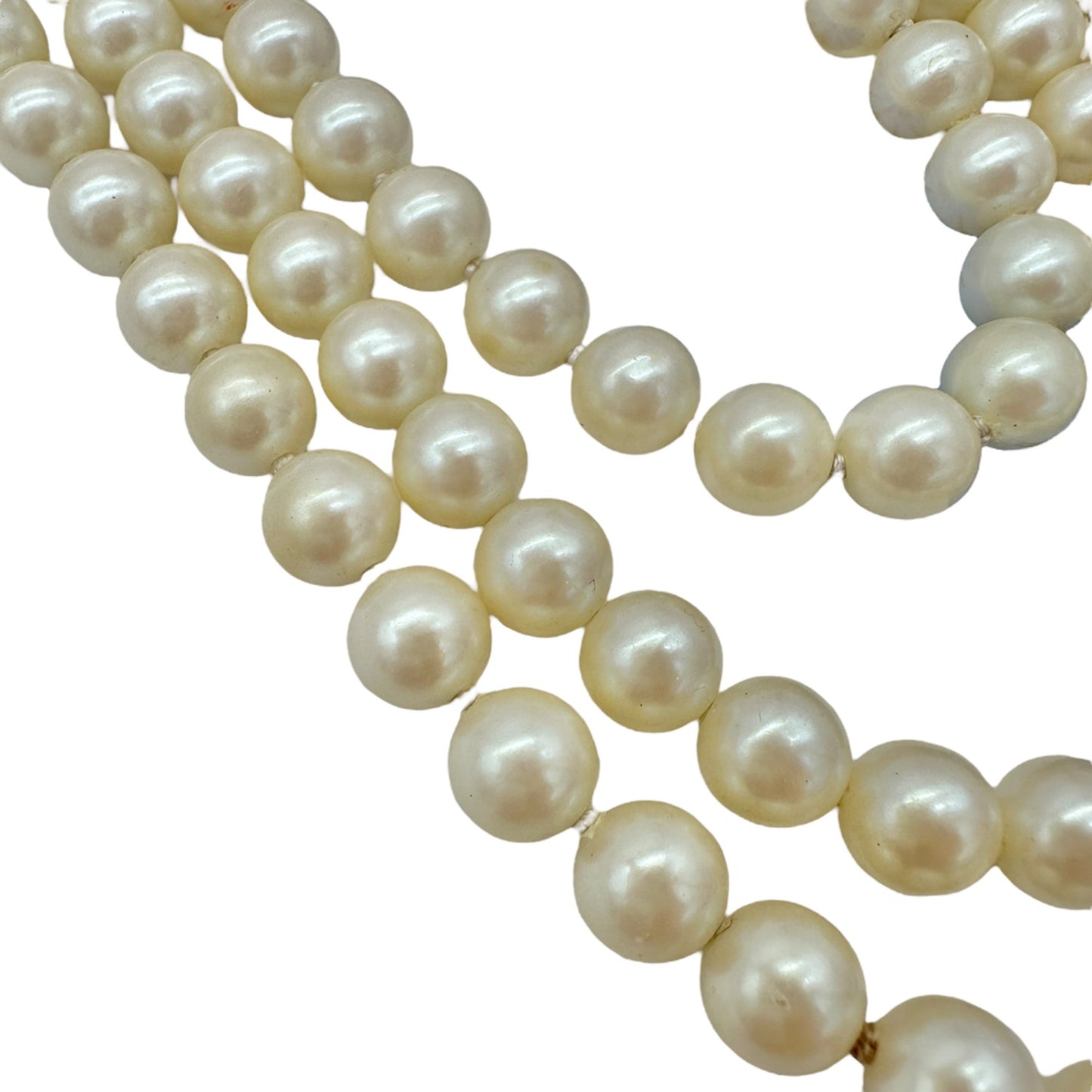 Vintage Triple-Strand Faux Pearl Necklace With Gold-Tone Rhinestone Clasp