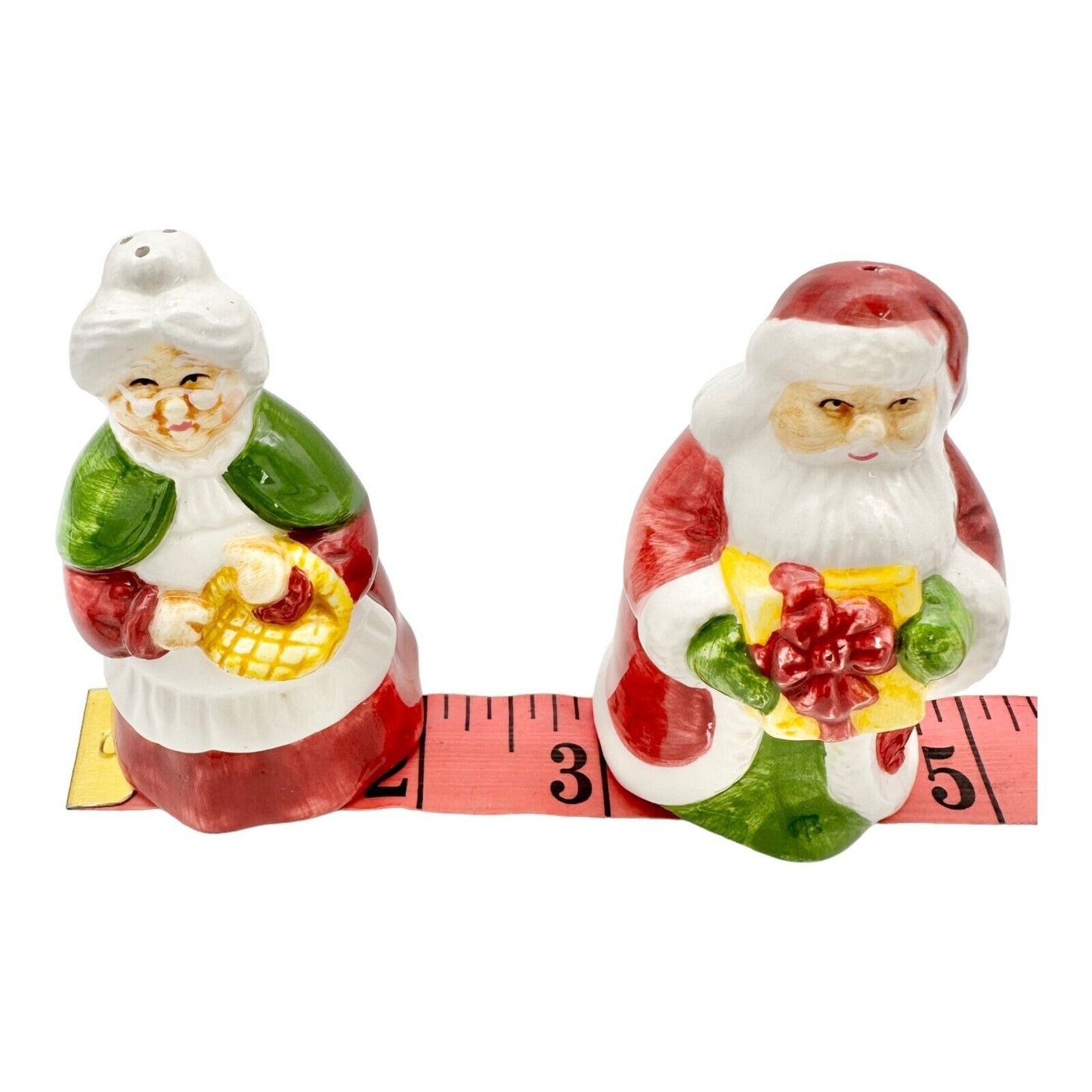 Christmas Salt & Pepper Shakers Santa and Mrs. Claus Red Green White Unused