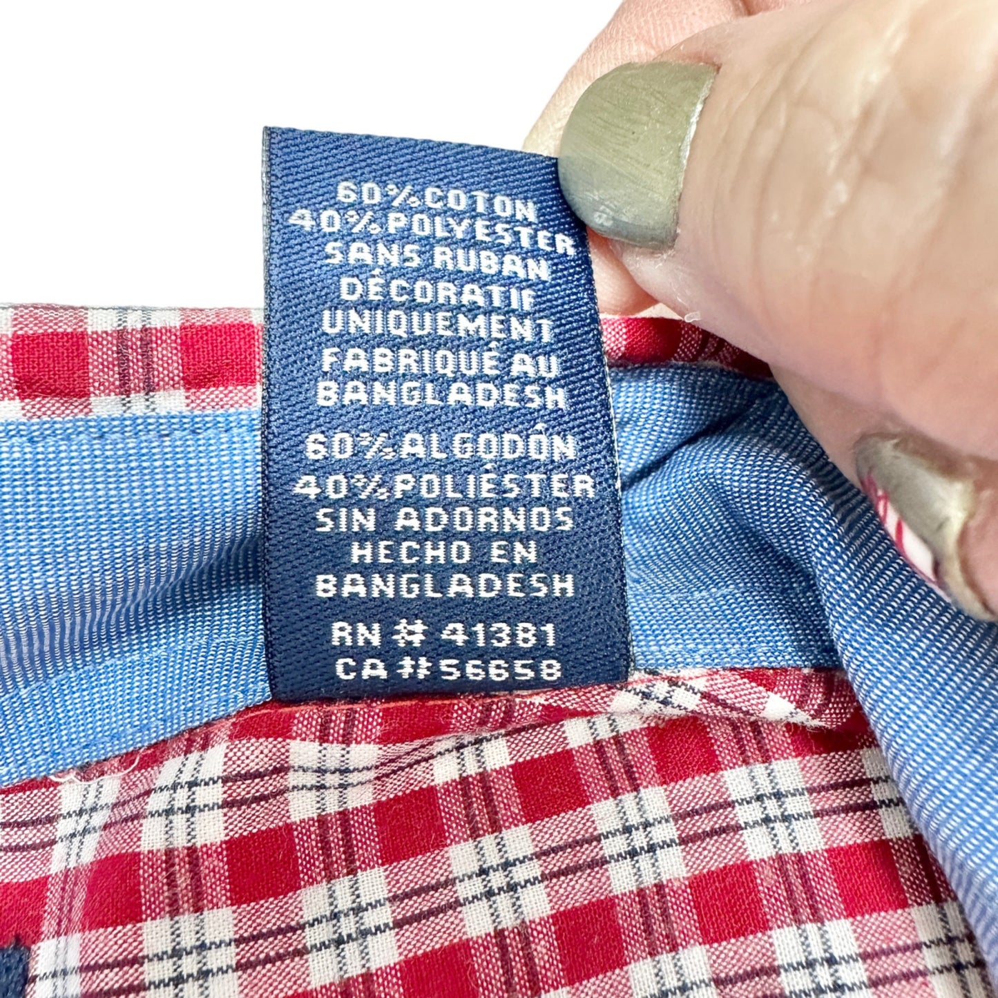 Chaps Easy Care Dress Shirt Mens L Red Plaid Button Down Collar LS