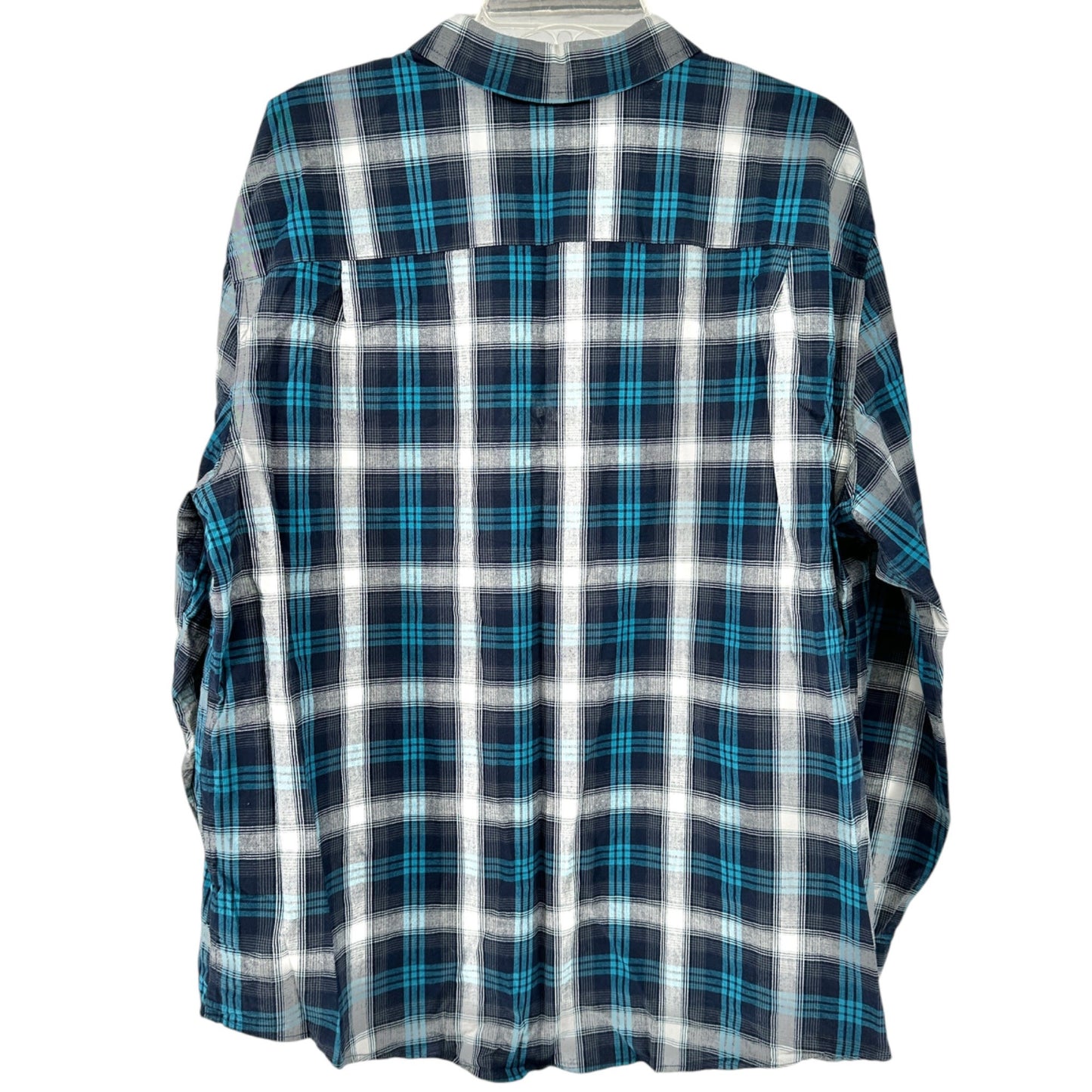 George Classic Fit Plaid Shirt Mens 2XL 50-52 Blue Gray LS Button-Down Collar