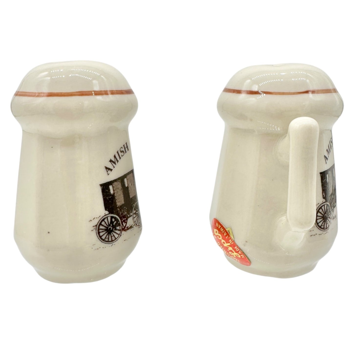 Vtg Amish Country Mug-Style Salt and Pepper Shakers Horse-Drawn Carriage Lipco