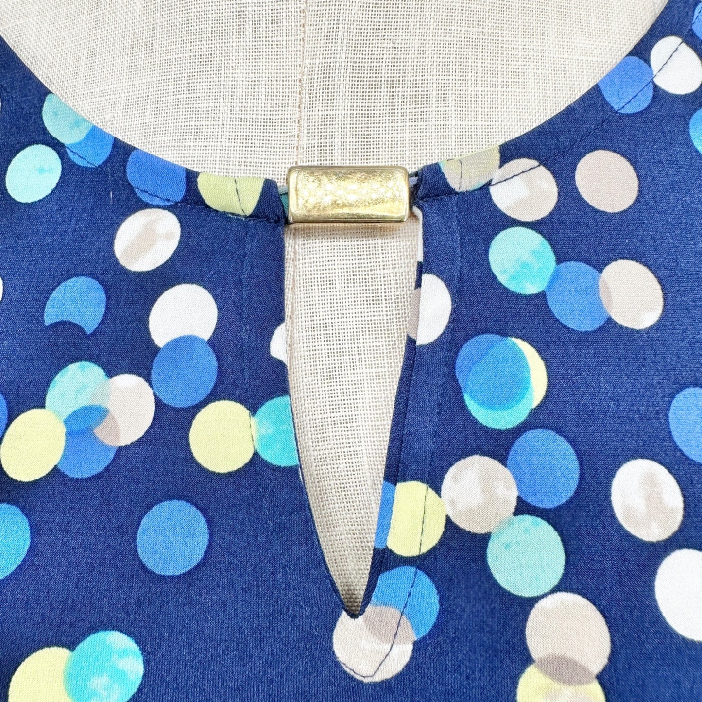JM Collection Top Womens 2X Polka Dot Navy Blue LS Scoop Neck Keyhole Accent