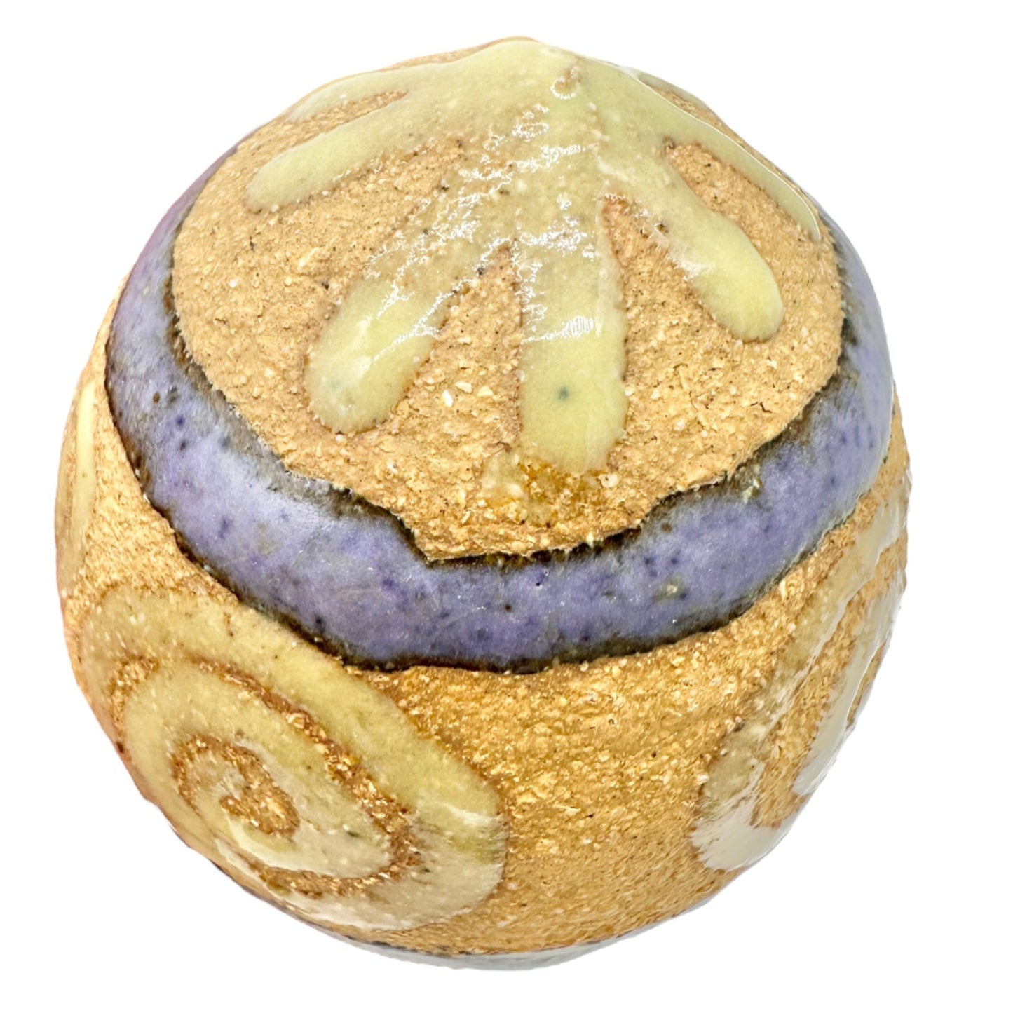Handcrafted Clay Easter Eggs Set Of 3 Tan with Yellow and Purple Designs
