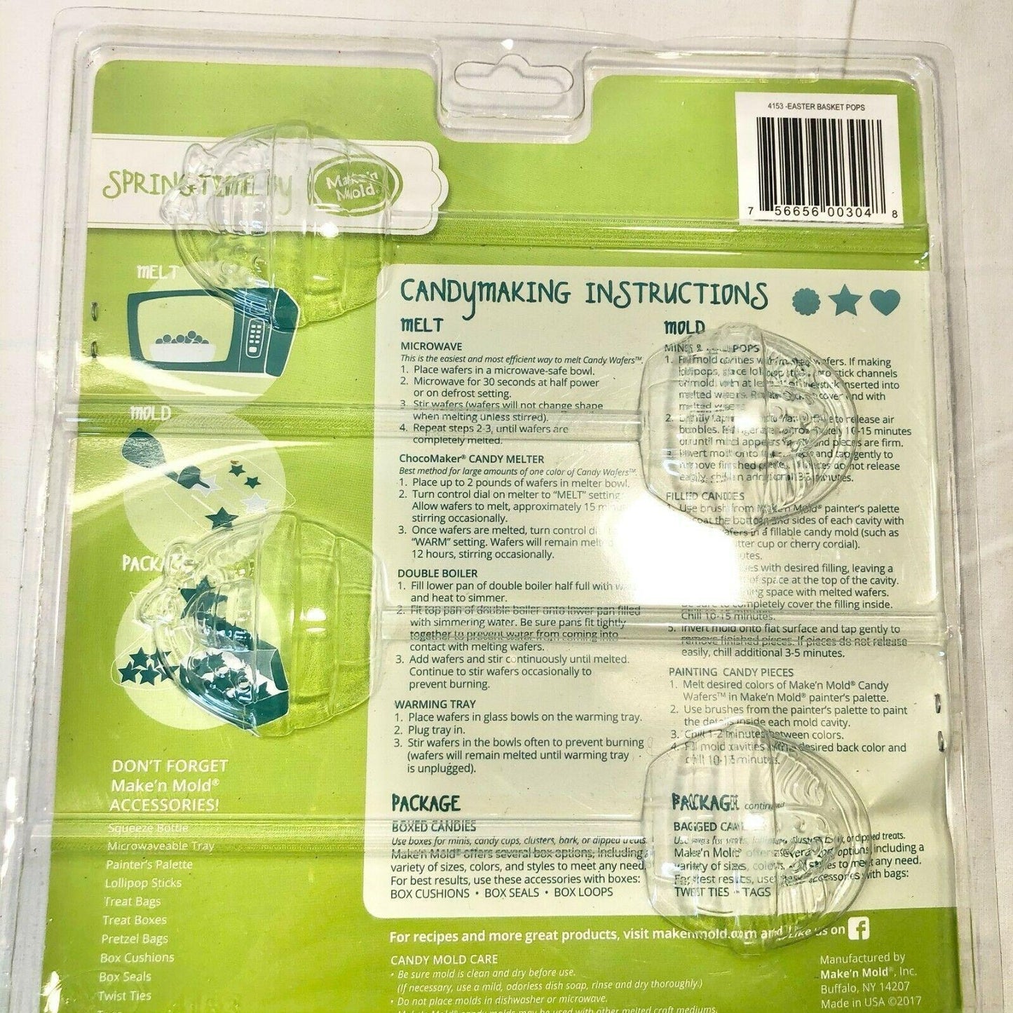 Set of 2 Candy Molds Pops Easter Basket & Baby Instructions NIP