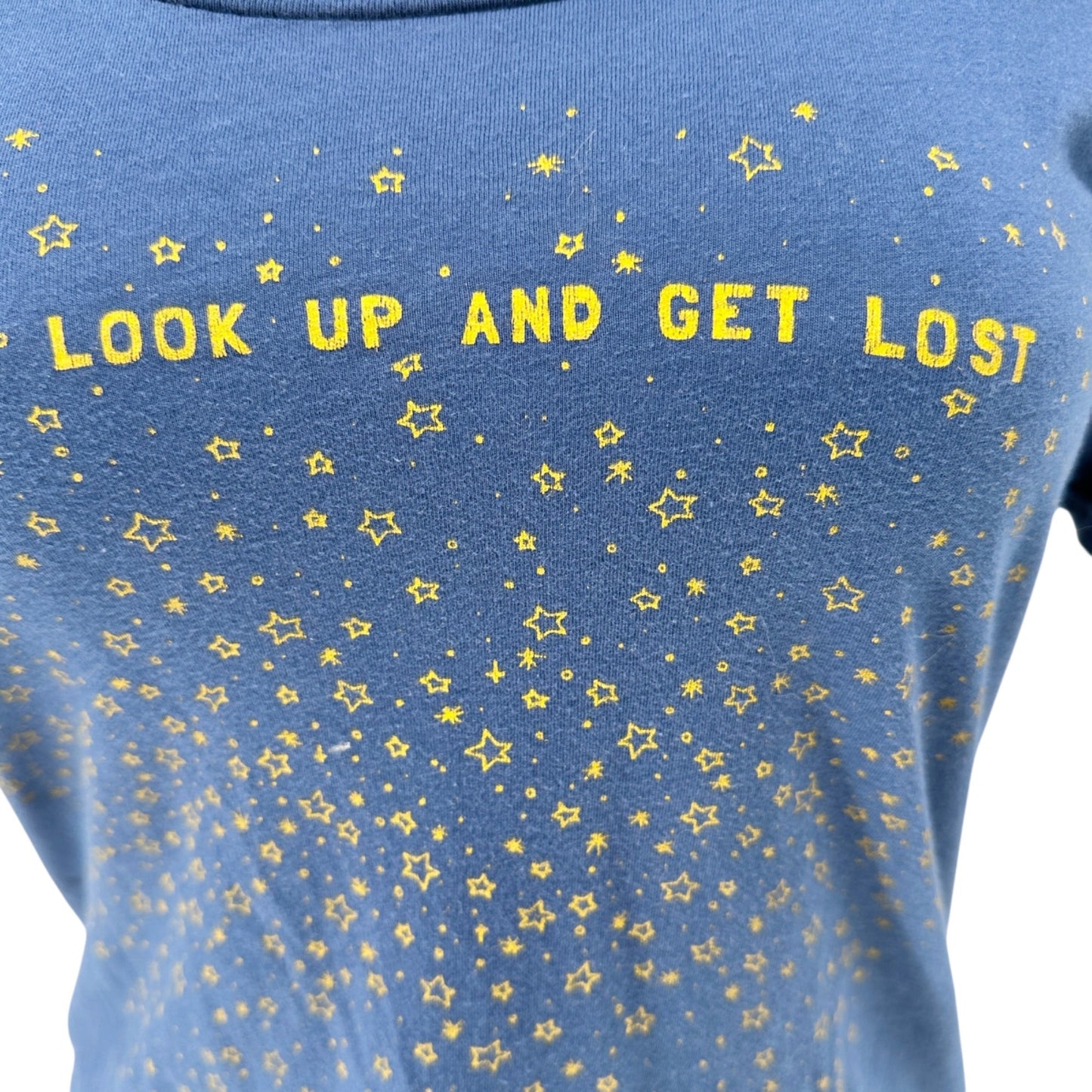 Look Up Get Lost Soul Flower Organic Cotton T-Shirt XXL Blue Stars Scoop Neck