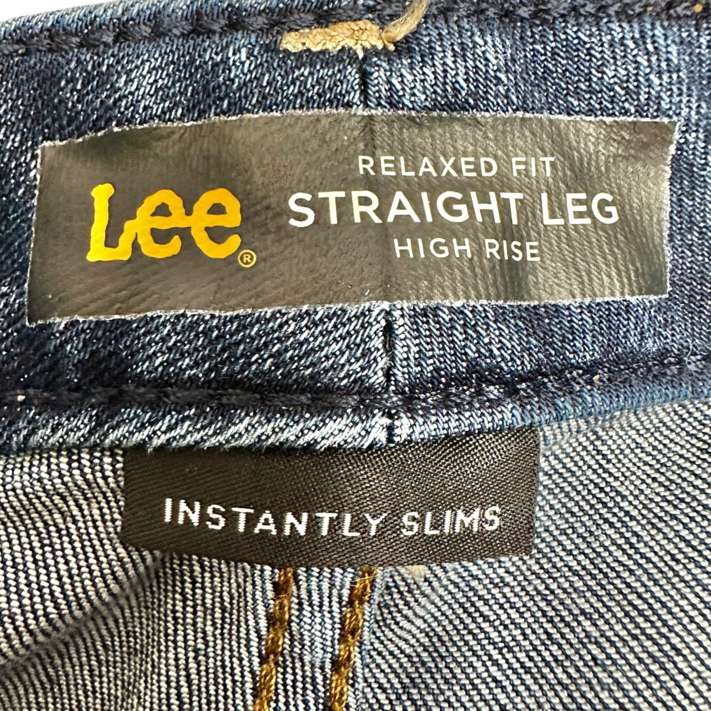Lee Jeans Womens 18 Relaxed Fit Straight Leg High Rise Instantly Slim Blue Denim