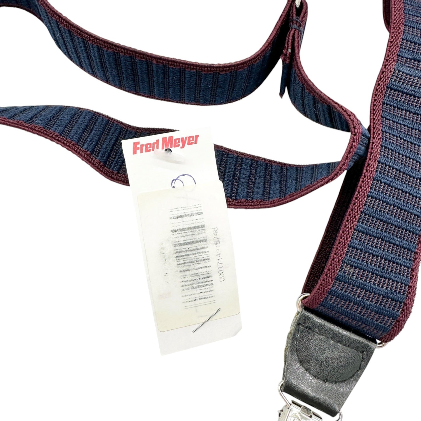 Suspenders Navy Burgundy Striped With Silver Clips Leather Accents Adjustable