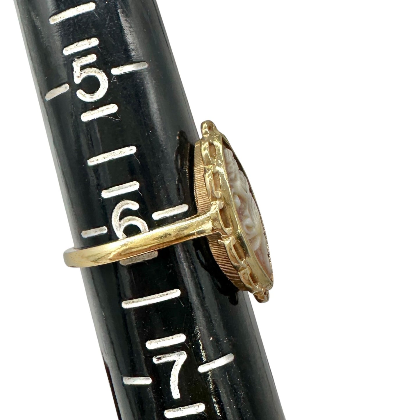 Vintage 10K Gold Marquise Cameo Ring Size 6.25 Featuring Carved Womans Profile