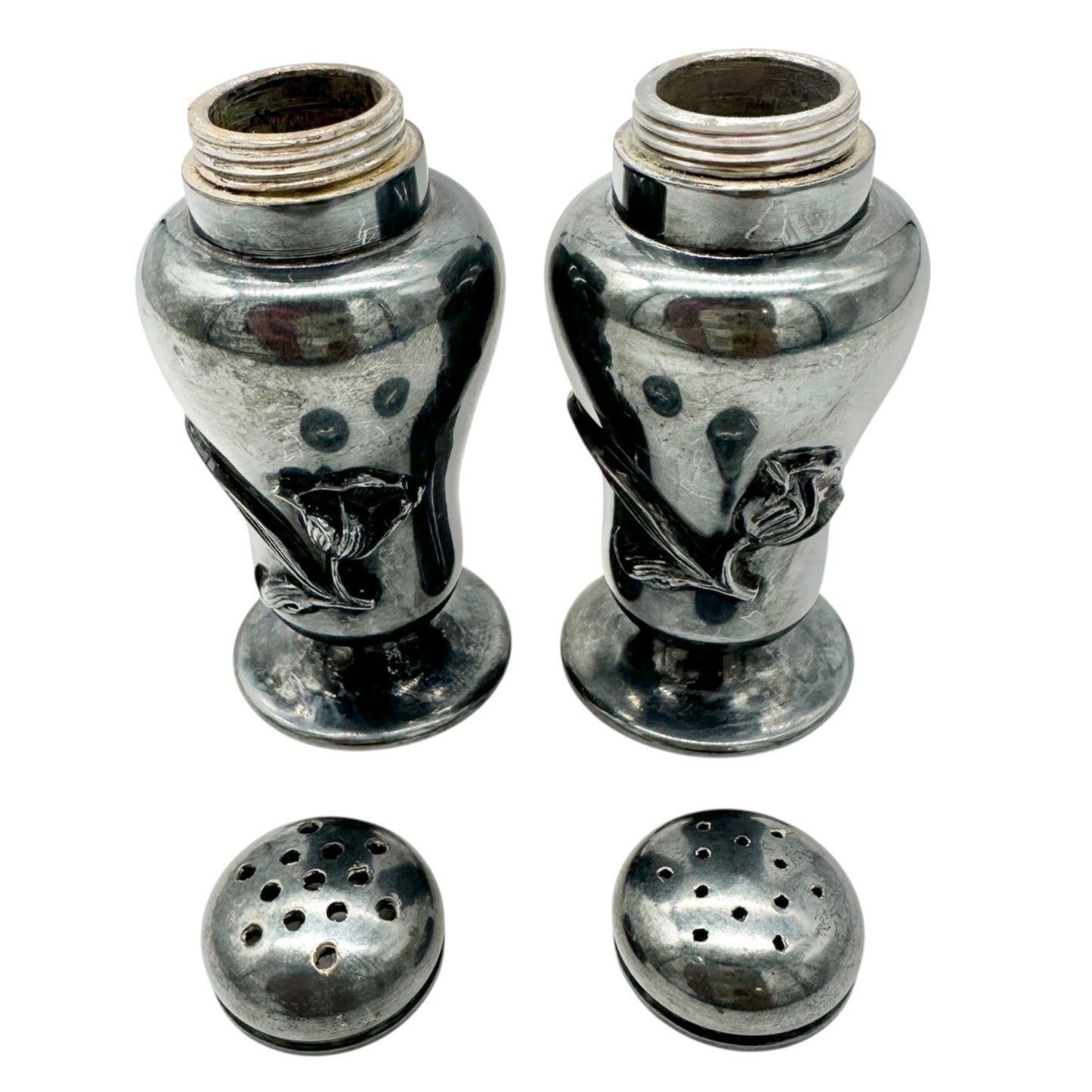 Vtg Forbes Silver Co Druple Salt and Pepper Shakers Tulip Motif Collectible 3 in