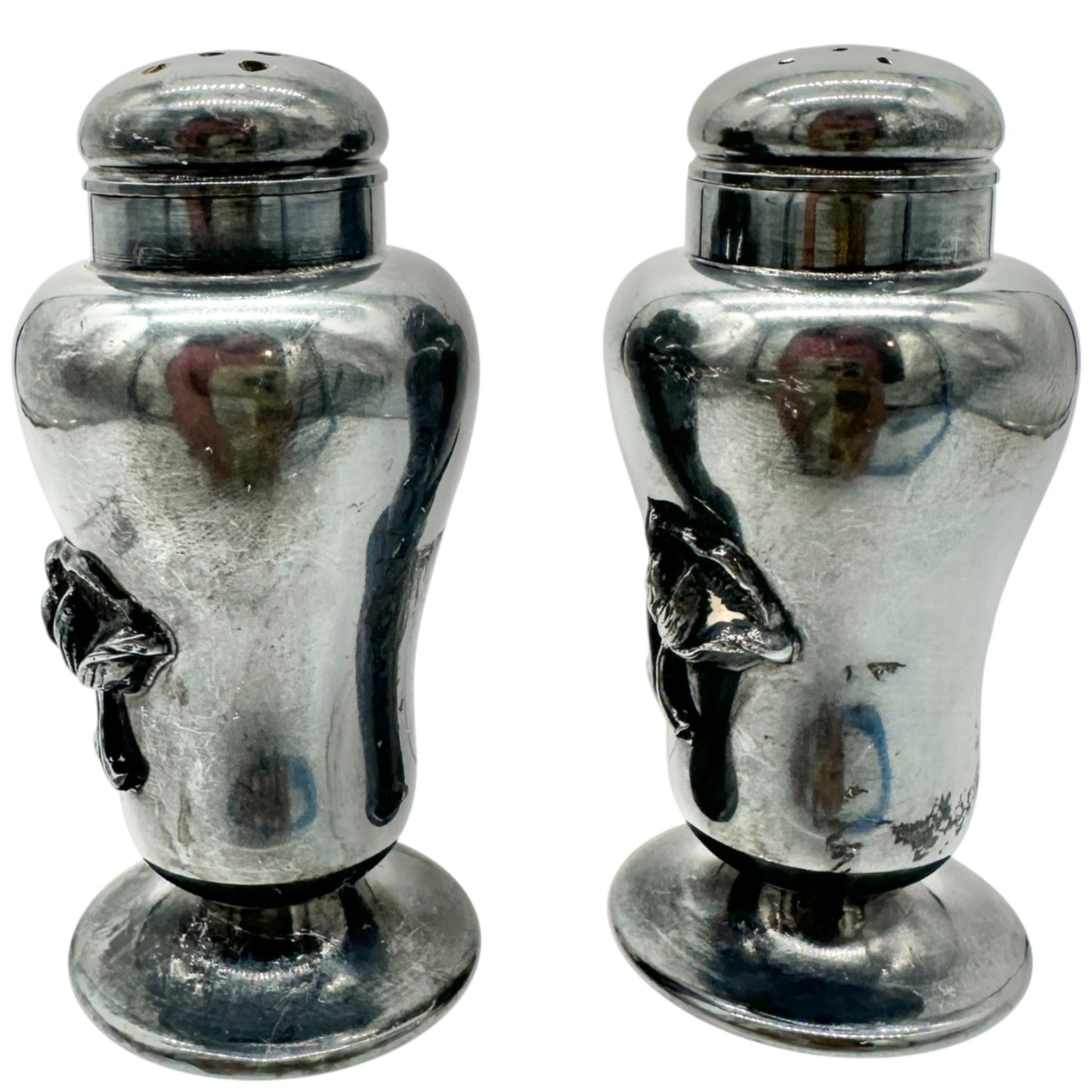 Vtg Forbes Silver Co Druple Salt and Pepper Shakers Tulip Motif Collectible 3 in