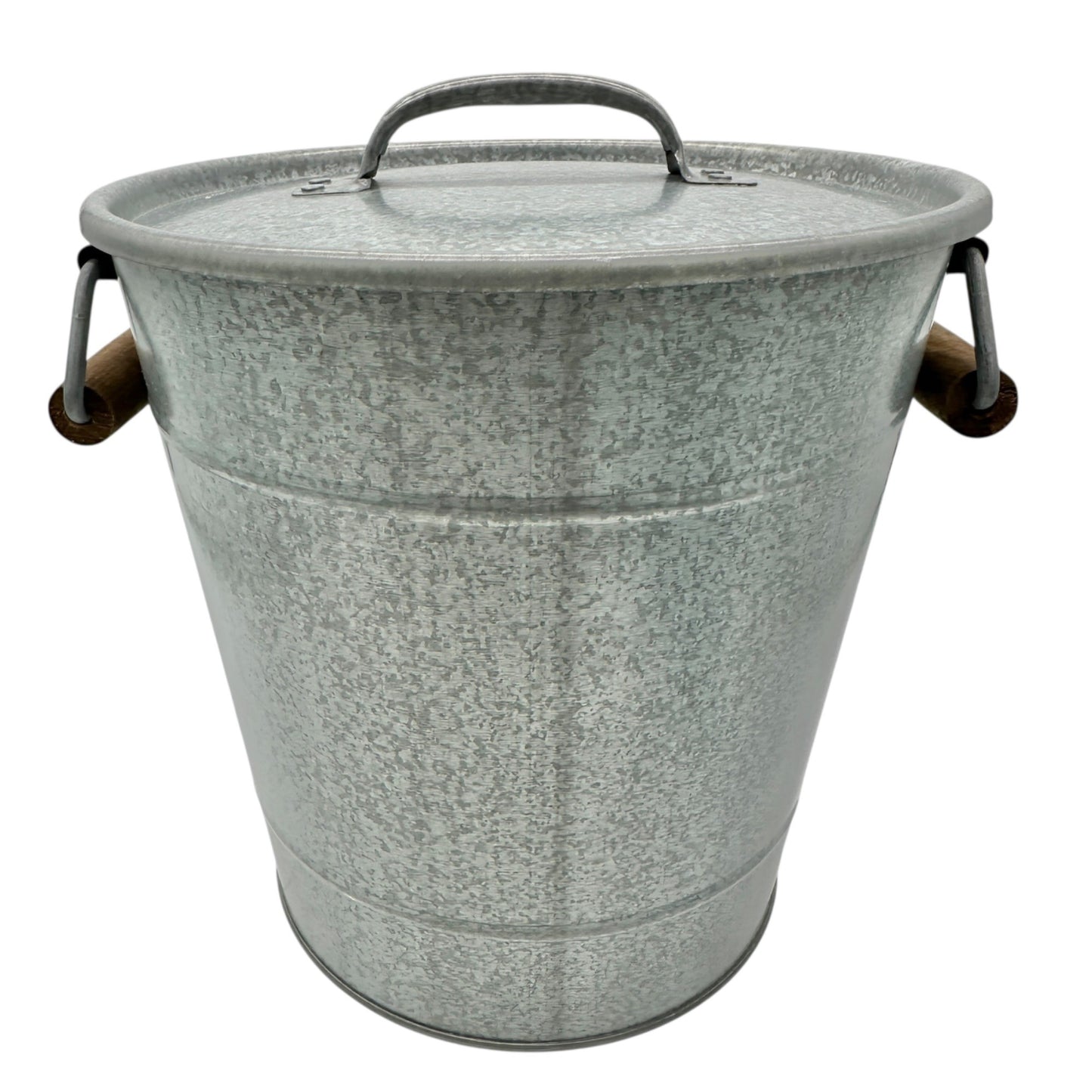 Galvanized Metal Ice Bucket With Lid Wood Accent Handles Handcrafted In Turkey