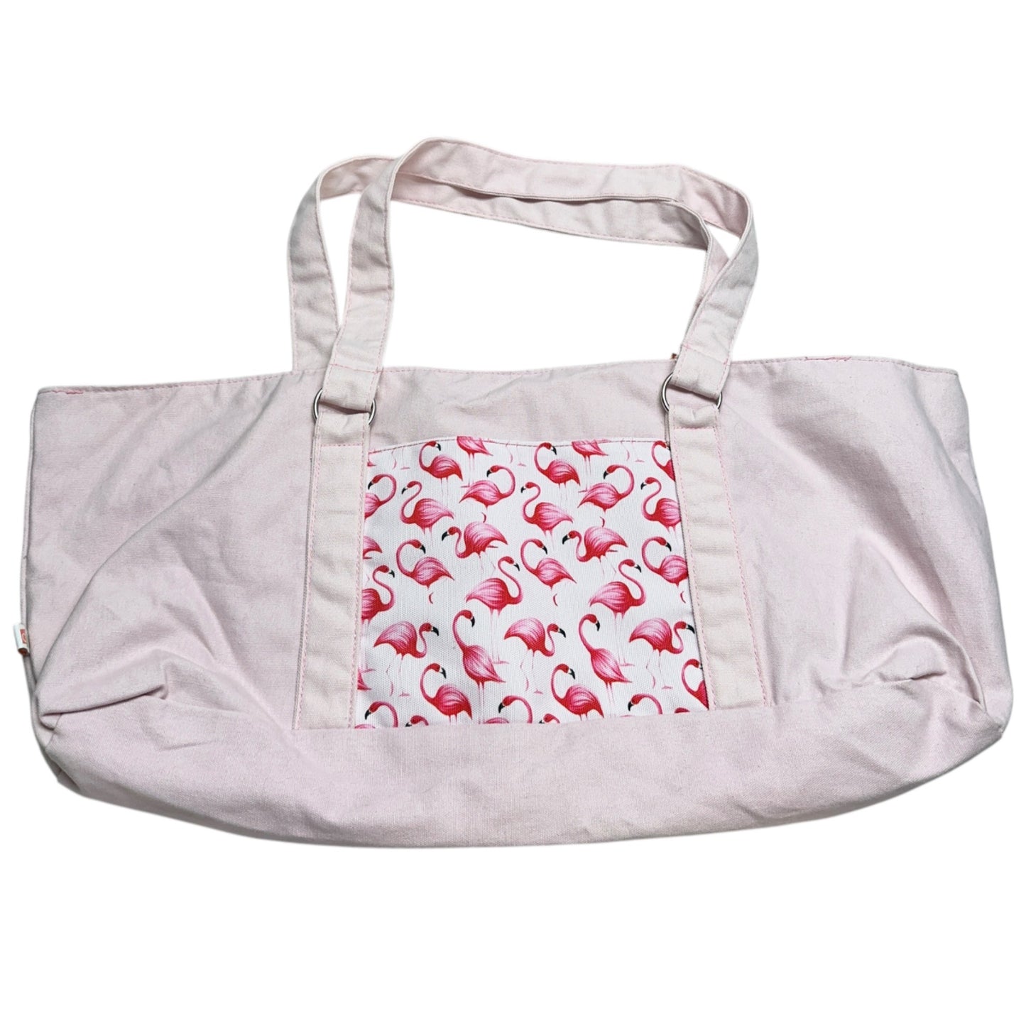 Pink Canvas Tote Bag Flamingo Print Lined Pocket Zippered Compartments By DEI