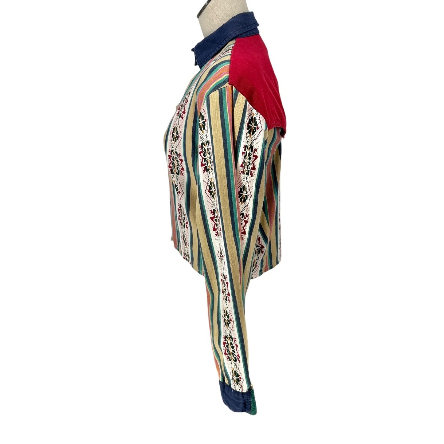 Vtg Sugar Ranch Western Shirt Womens L Multicolor Striped Color Block LS Buttons