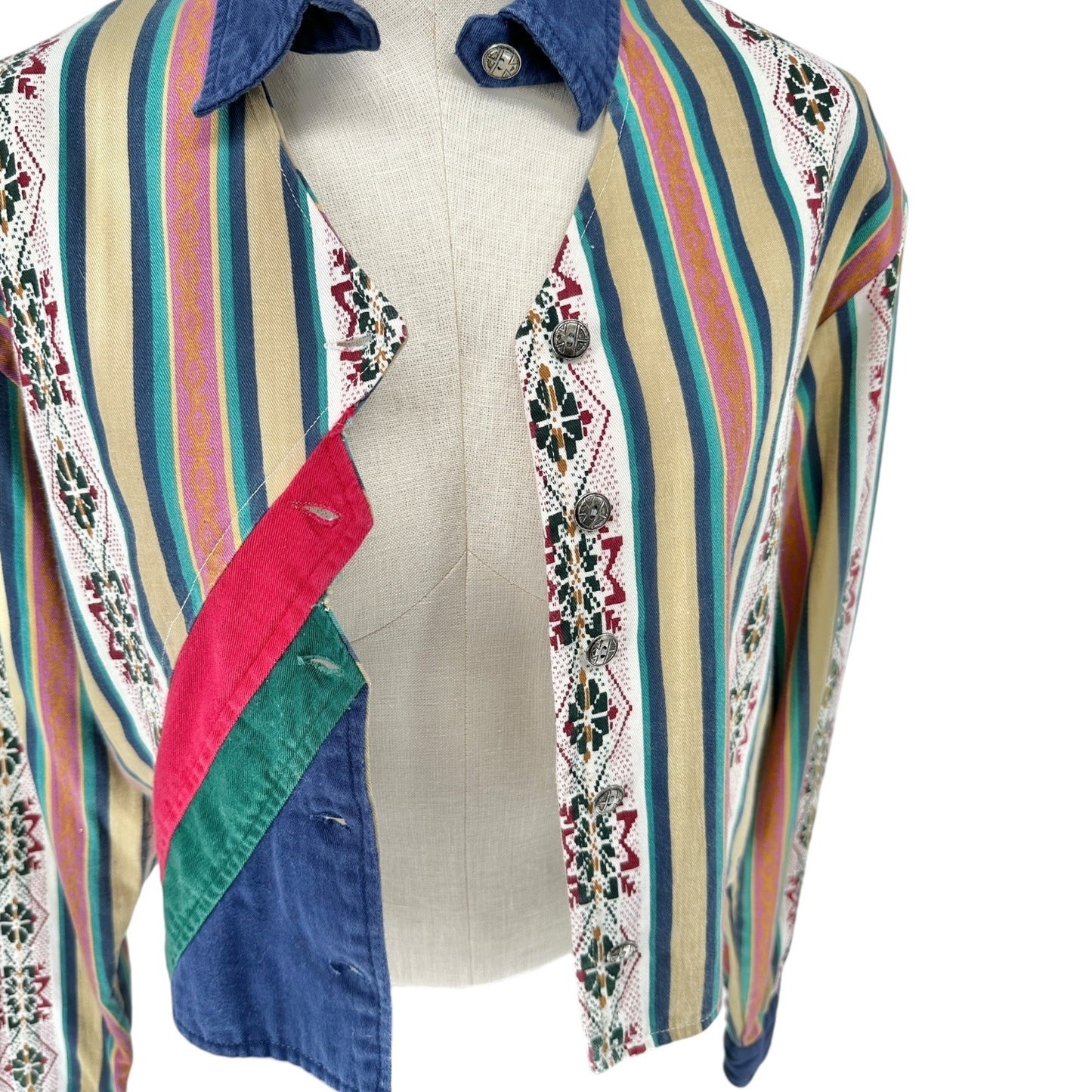 Vtg Sugar Ranch Western Shirt Womens L Multicolor Striped Color Block LS Buttons