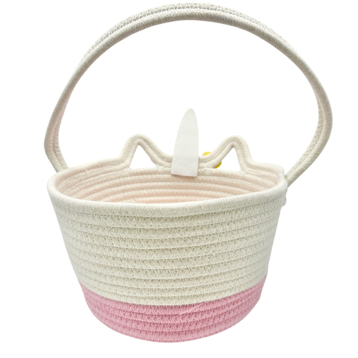 Unicorn-Themed Woven Rope Basket With Handle Pink White Easter Basket