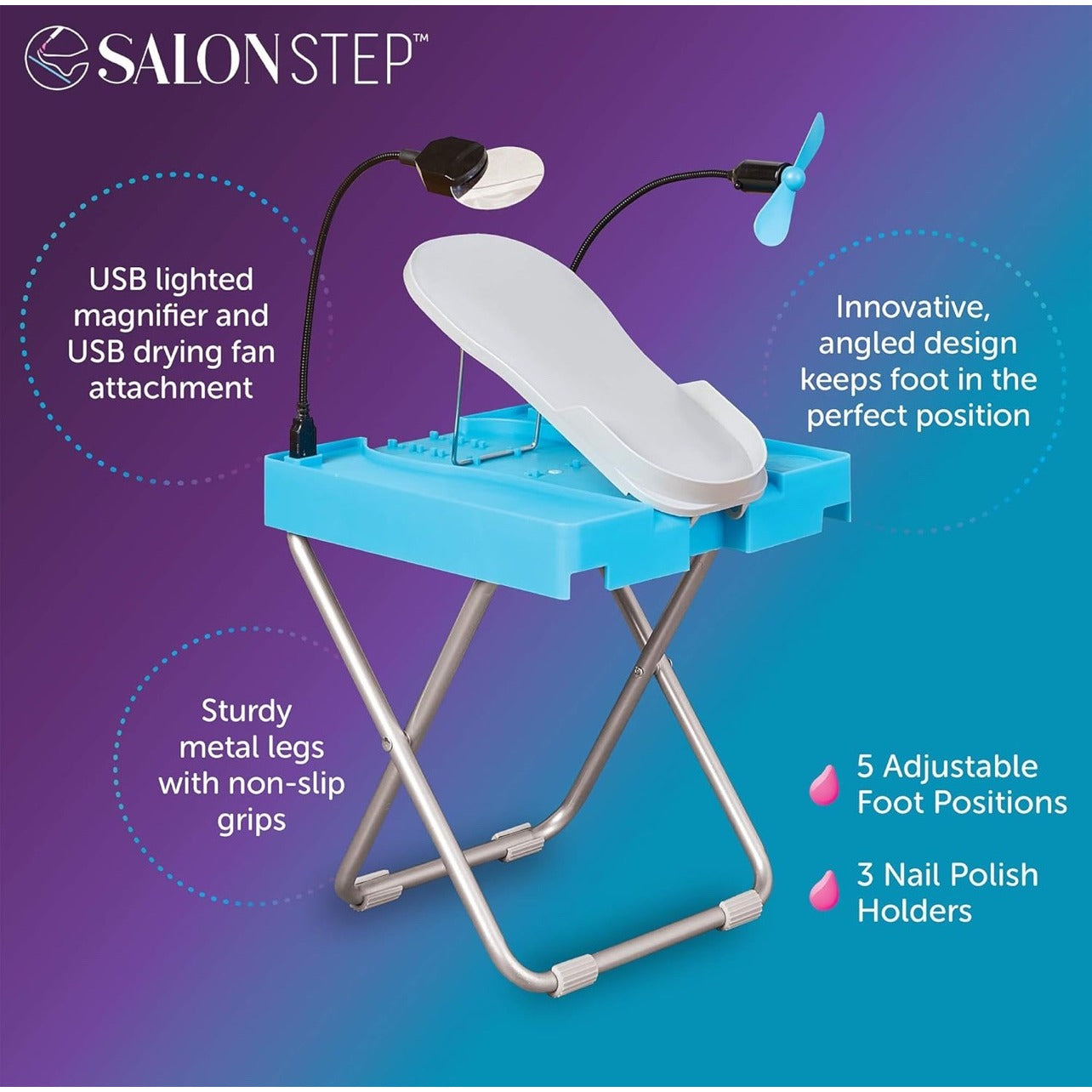 Salon Step Easy at Home Pedicures The Beauty Footrest LED Magnifier Drying Fan