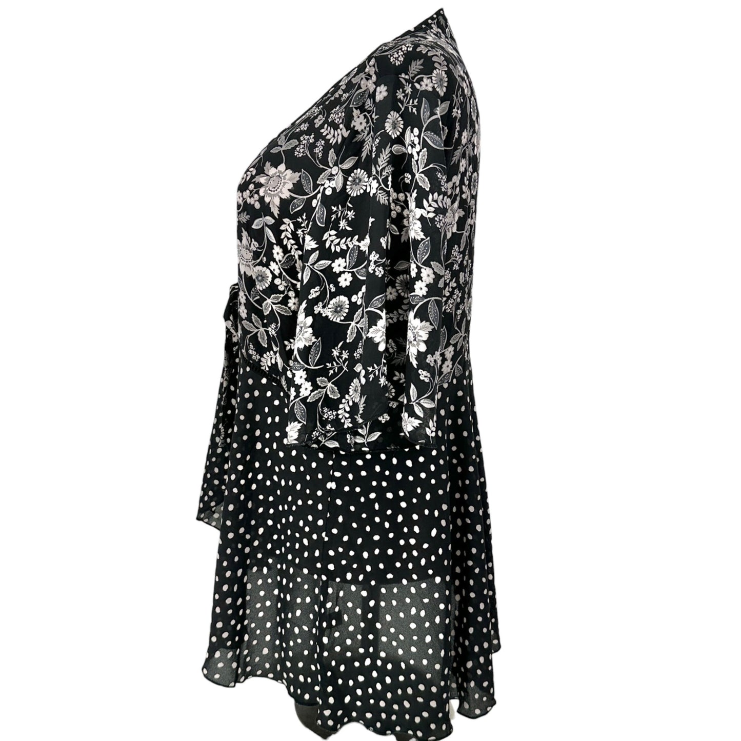 Cato Est 1946 Sheer Layered Kimono Womens 18/20W Black White Floral Polka Dot