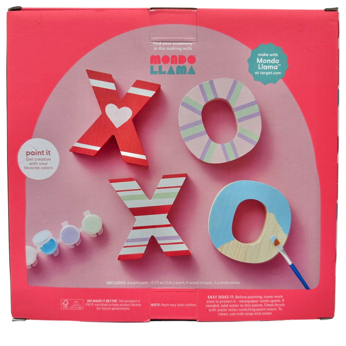 Mondo Llama Paint-Your-Own XOXO Wood Letters Kit Paints Brushes Valentines Love