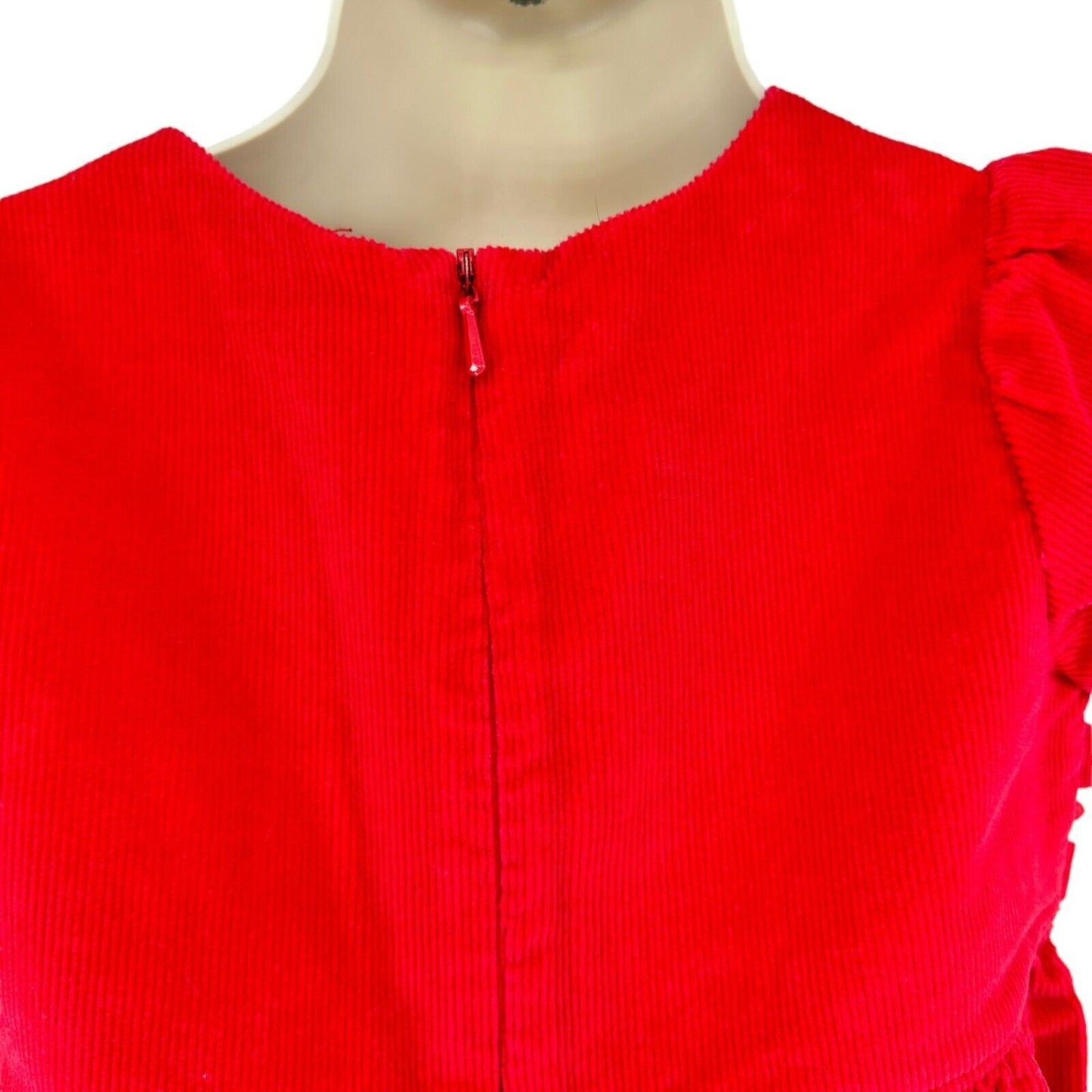 Hanna Andersson Girls 100 US 4 Dress Corduroy Red White Ruffled Cap Sleeves