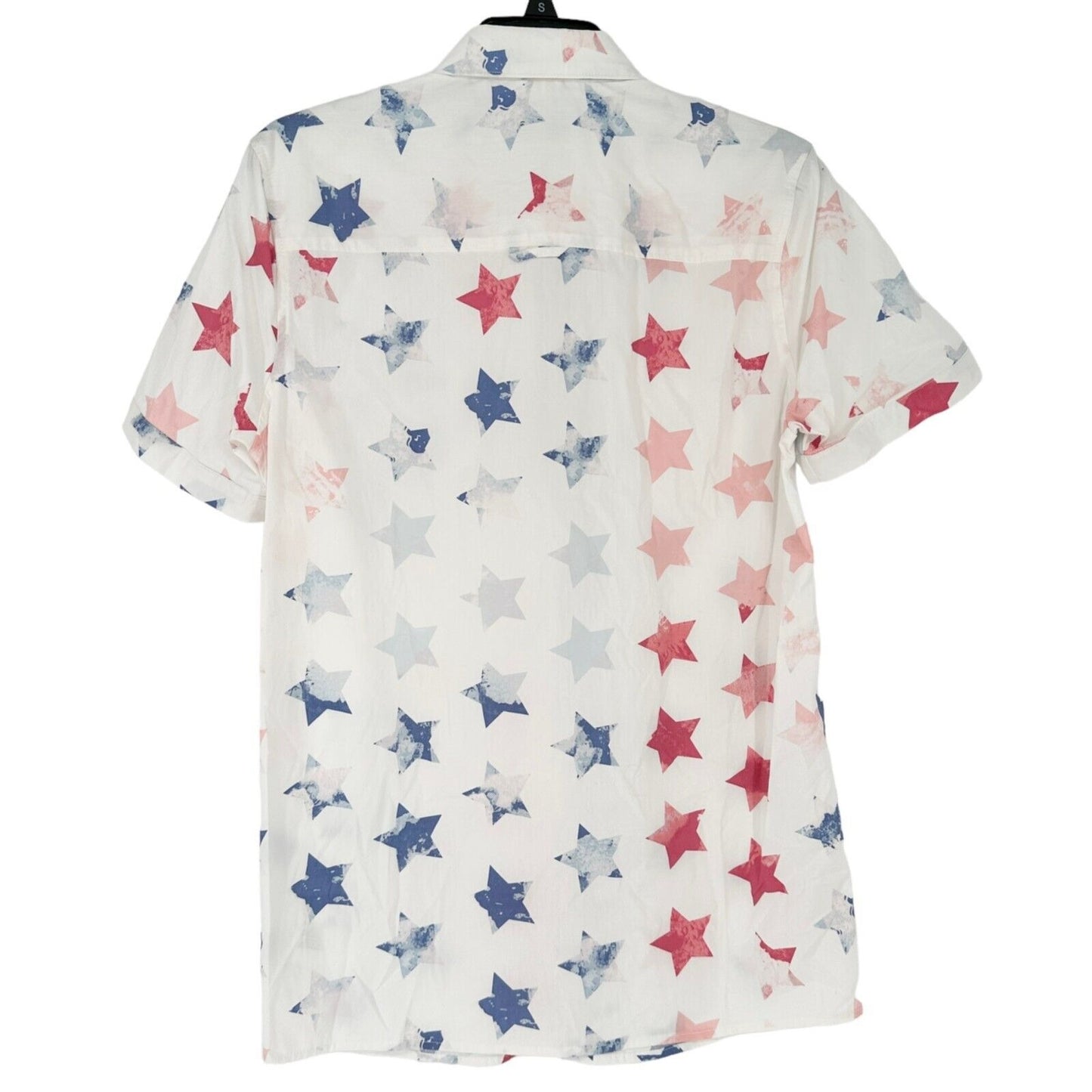 Como Man Shirt Small White Red Blue Stars Button Up Short Sleeve NWT