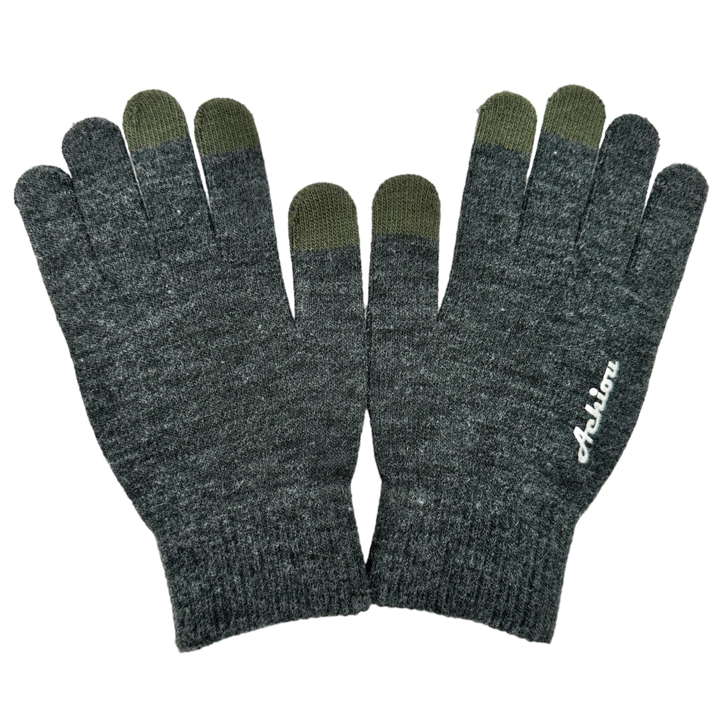 Achiou Winter Knit Gloves Gray Womens Mens Touchscreen Fingertips Grip Palm NIP
