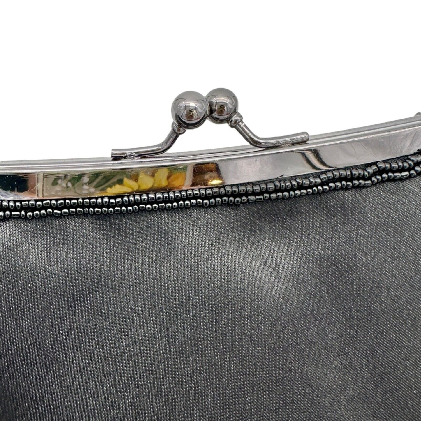Elegant Evening Clutch Black Sequined and Beaded Silvertone Hardware EUC