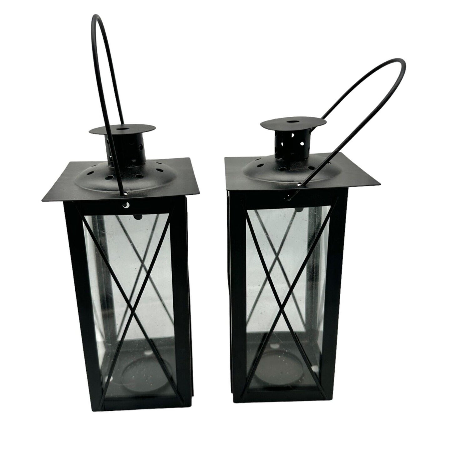 Pair of Candleholders Black Metal Hangs or Sits Holds Tealights or Votives