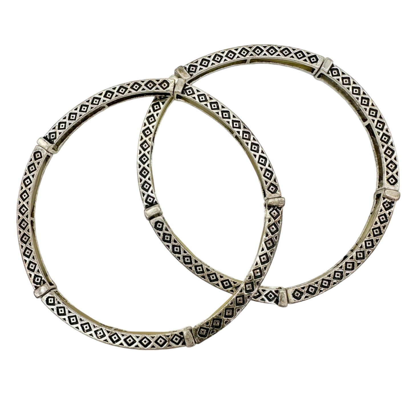 Set of 6 Bracelets Stretch Bangles Silver Celtic Look 2 ea of 3 Patterns NWOT
