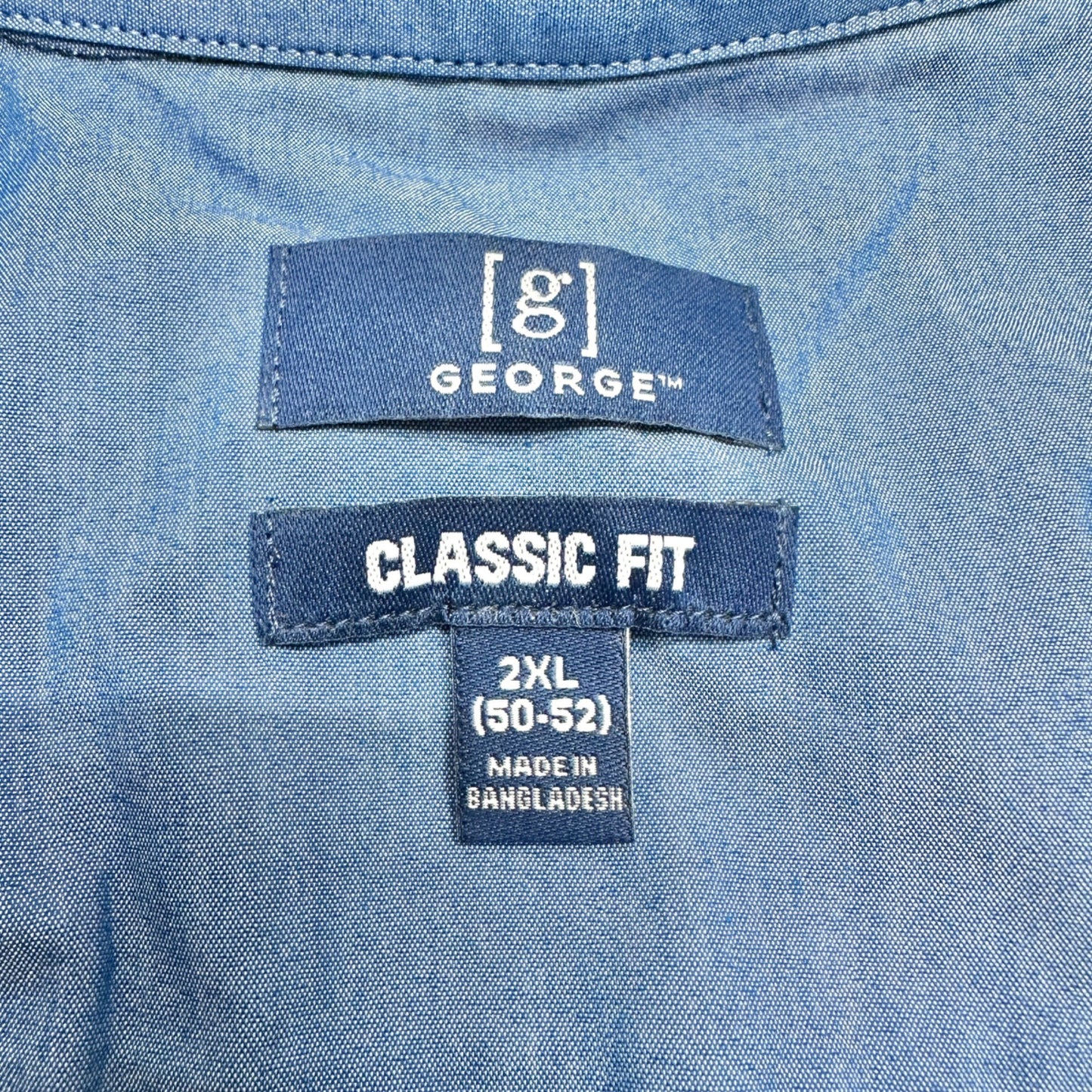 George Classic Fit Plaid Shirt Mens 2XL 50-52 Blue Gray LS Button-Down Collar