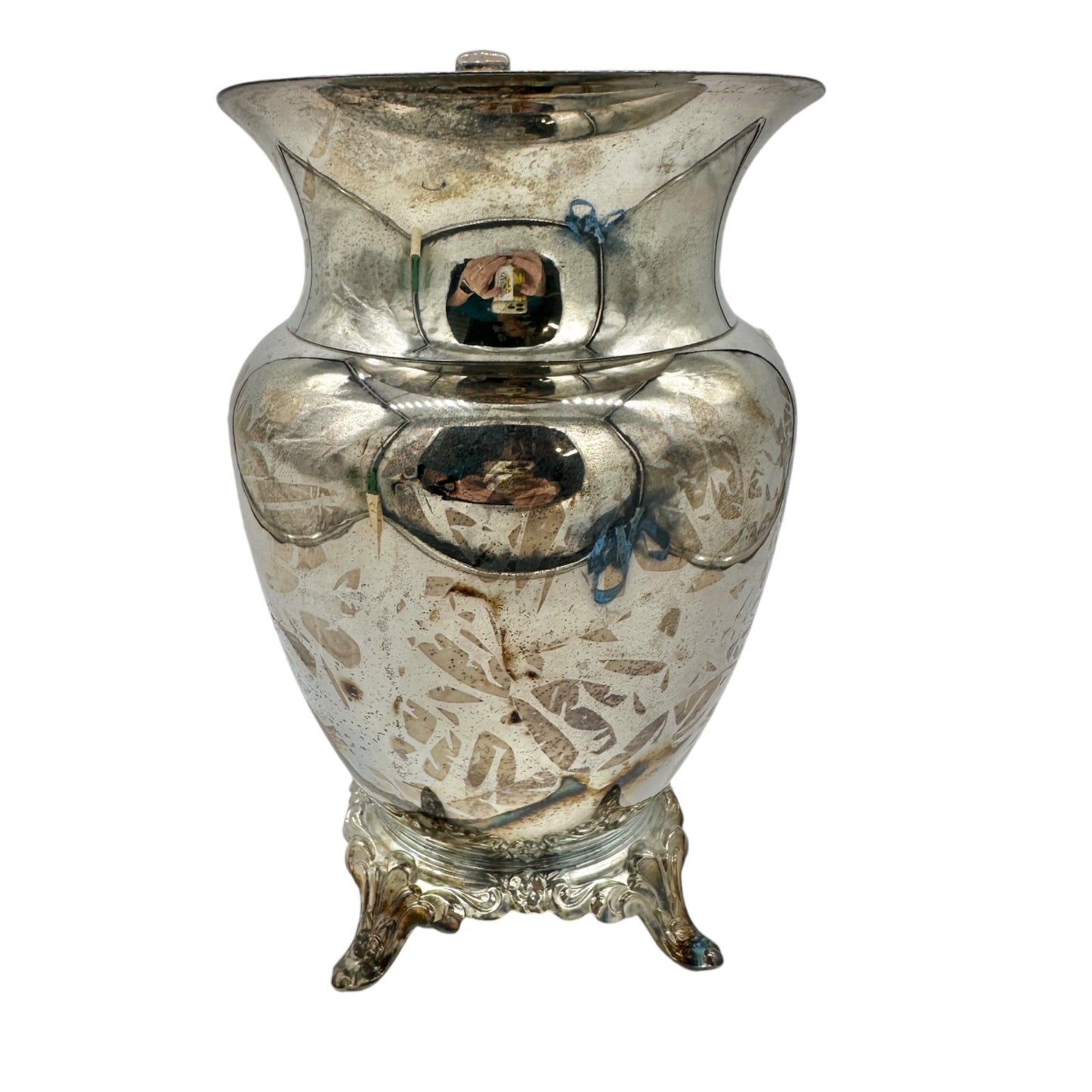 Vintage Oneida Silver Plated Water Pitcher With Ornate Handle Footed Base