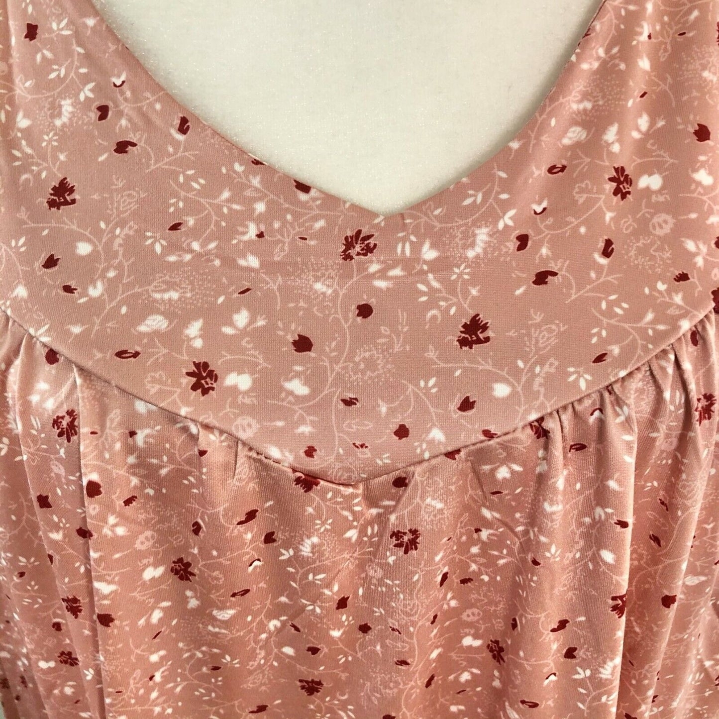 Women's 2XL Floral Rose Colored Smock Long Sleeve Tunic Blouse Red Flowers