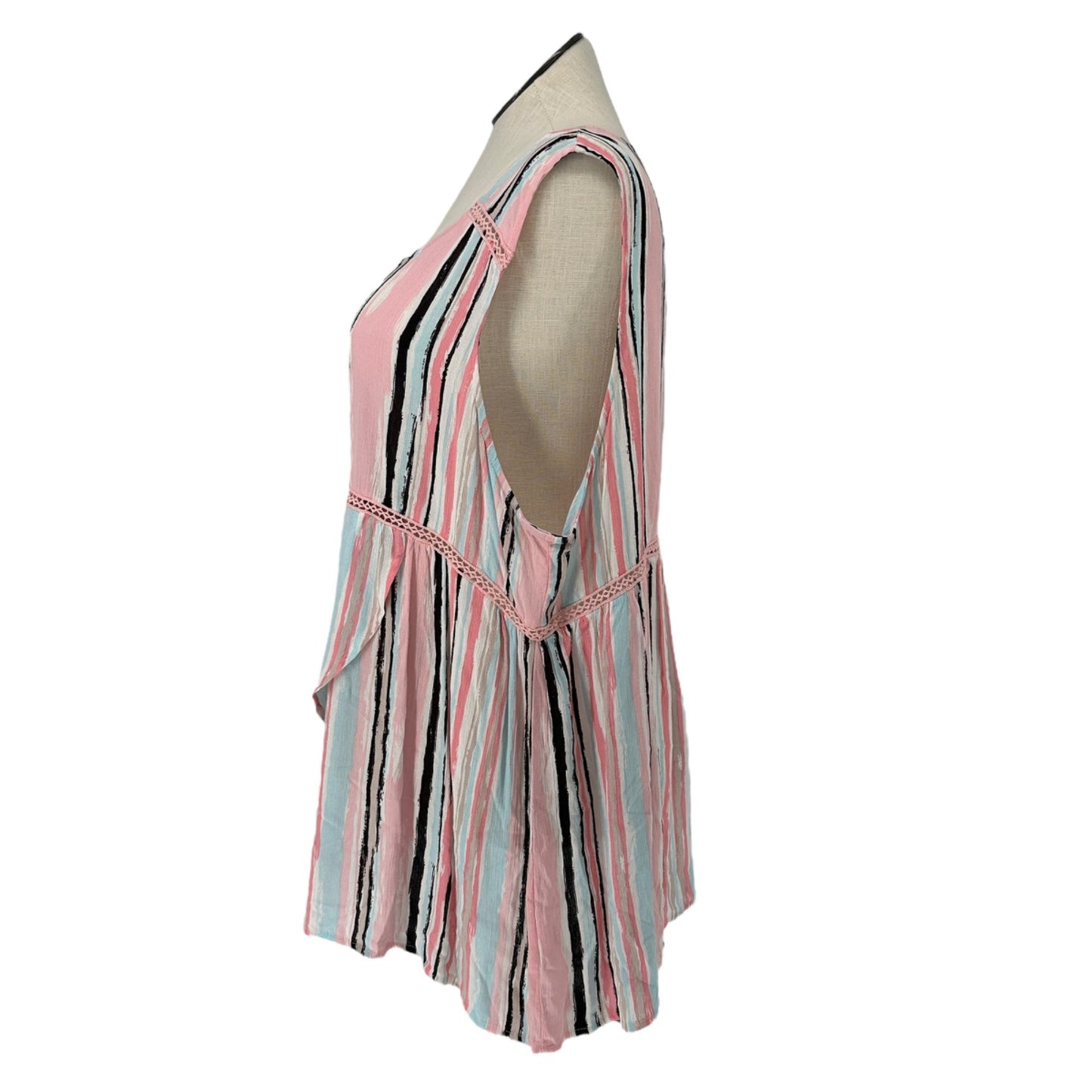 Weekend Suzanne Betro Tunic Top Womens 3X Sleeveless Striped Multicolor Boho