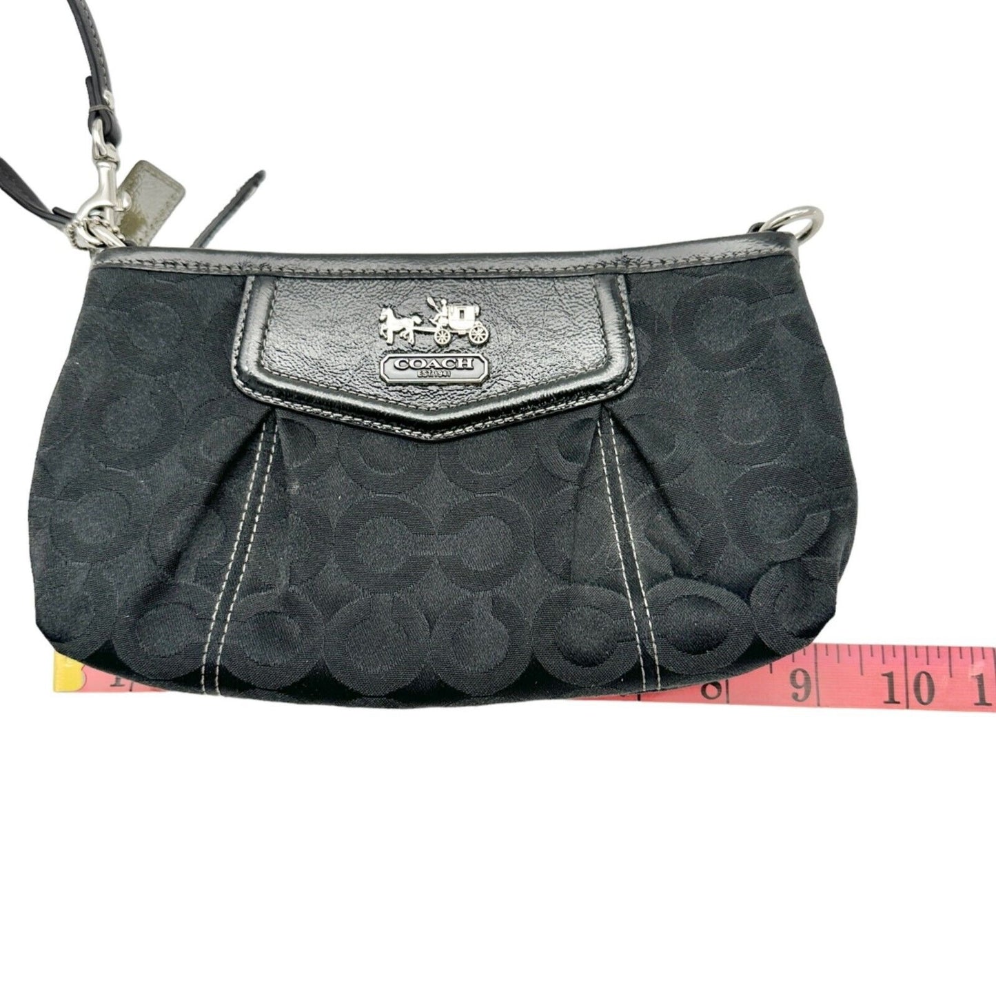 Coach Wristlet 9 x 5 Black Silver Hardware Purple Interior Zip Closure