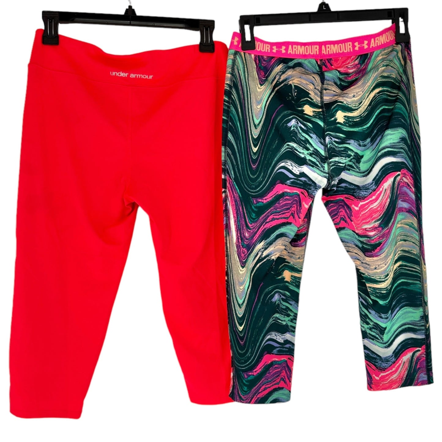 Under Armour 2 Pair of Capri Pants Youth XL Solid Neon Orange and Green Swirl